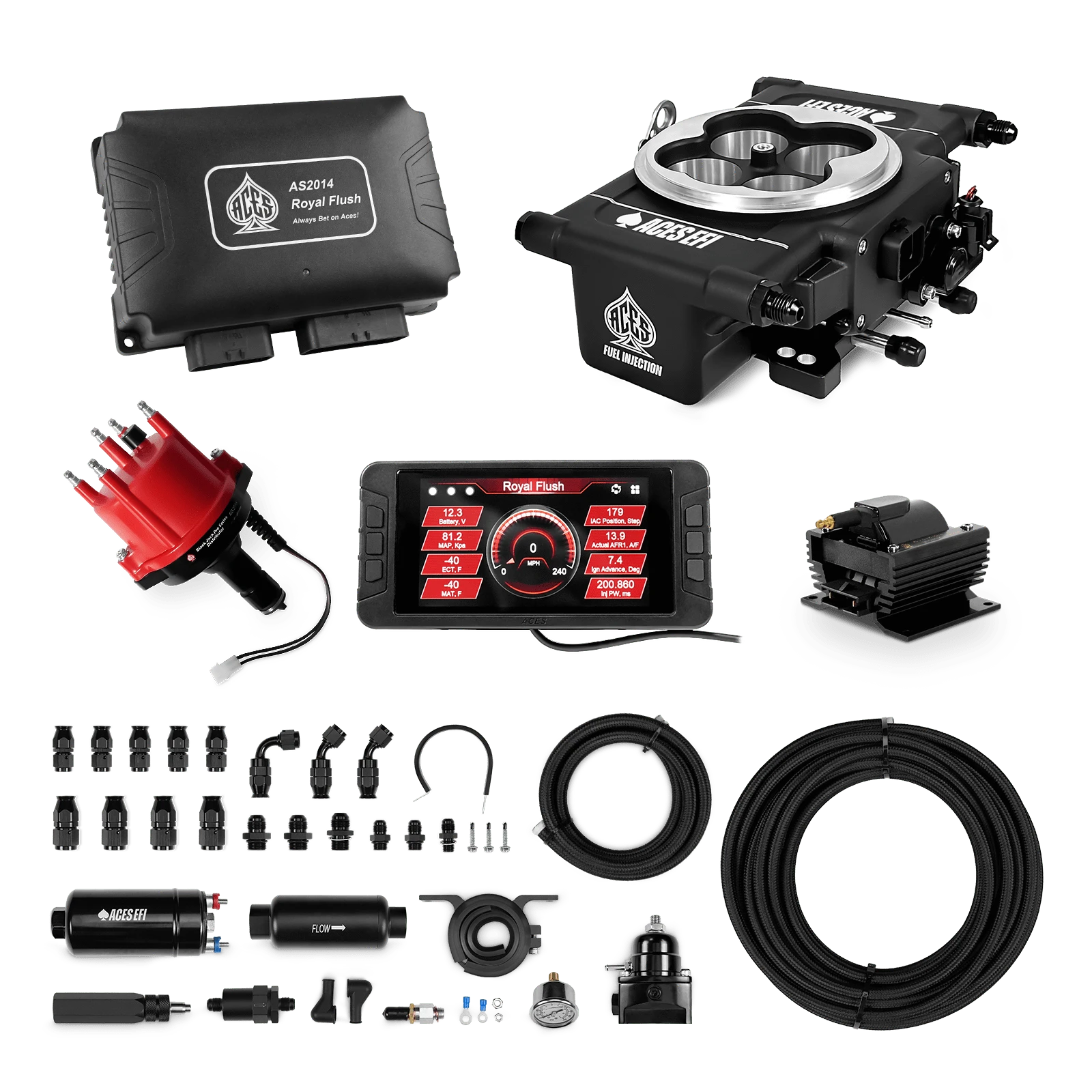 Aces Fuel Injection 255 In-line Fuel System w/40' PTFE Hose / VW Type 1 Royal Flush EFI/CDI Master Kits (Black)