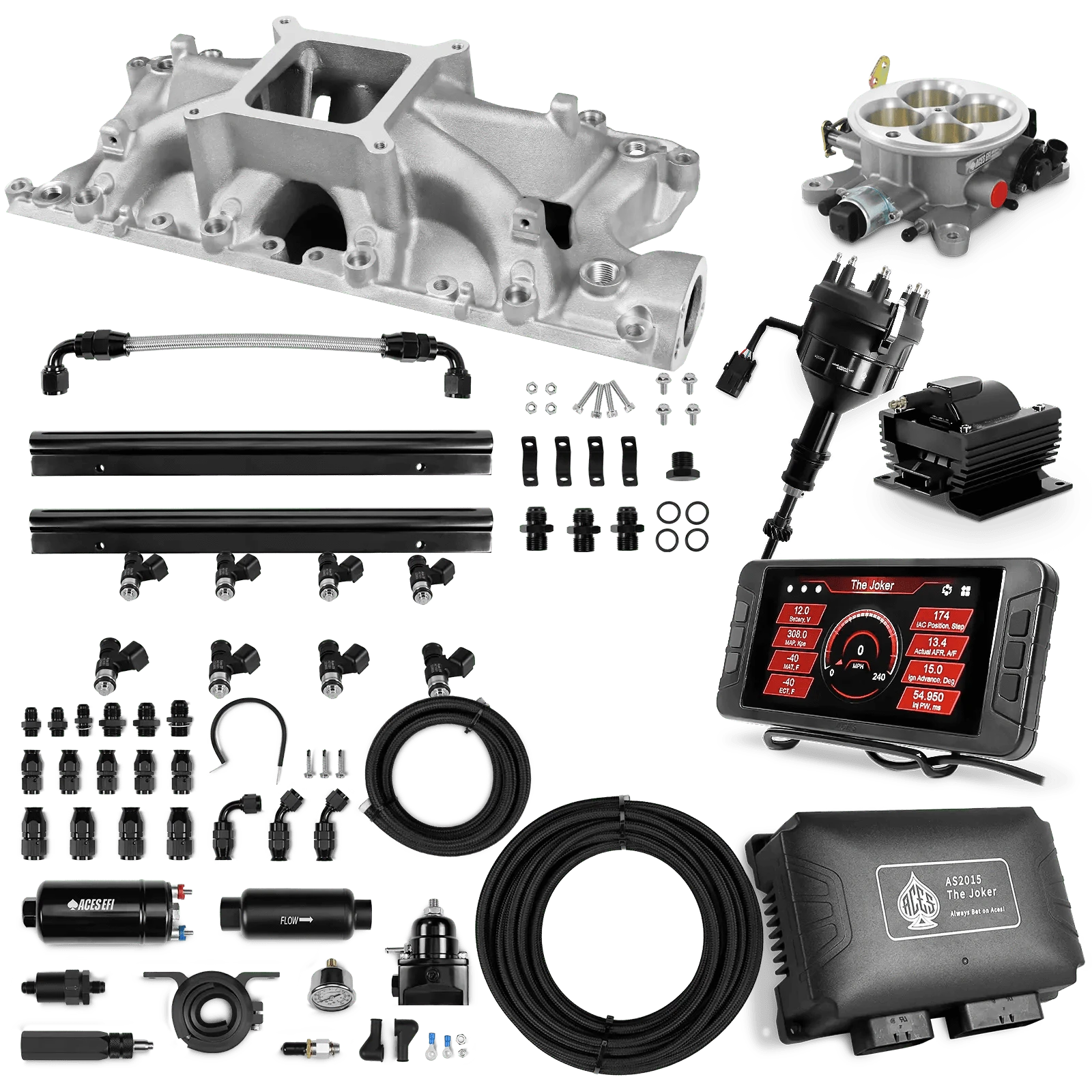 Aces Fuel Injection 255 In-line Pump System w/40' PTFE Hose / Silver Manifold for 302 SBF The Joker Sequential EFI/CDI Master Kits (500 HP)
