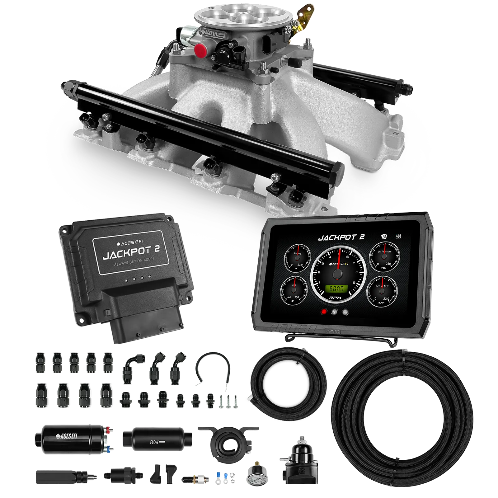 Sistema EFI Jackpot 2 LS - Kit completo con sistema de bomba en línea 255 y manguera de PTFE de 40 pies.