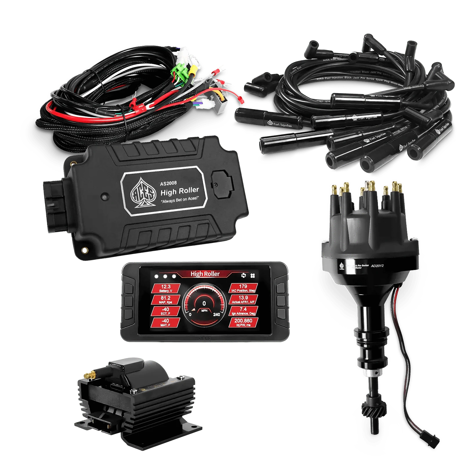 ACES Fuel Injection. 289/302 SBF 180 Deg Boots High Roller Pro Ignition Package