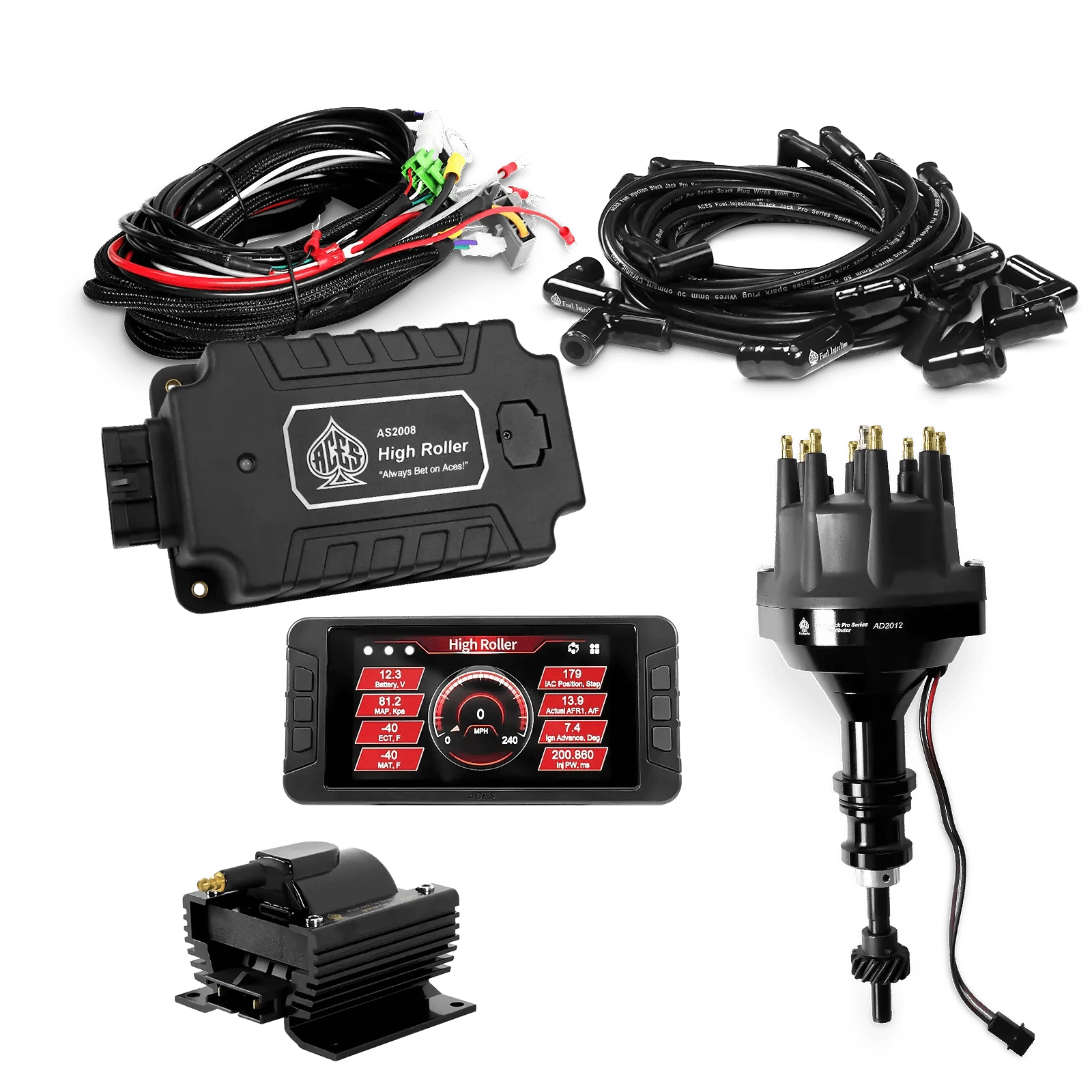 ACES Fuel Injection. 289/302 SBF 90 Deg Boots High Roller Pro Ignition Package