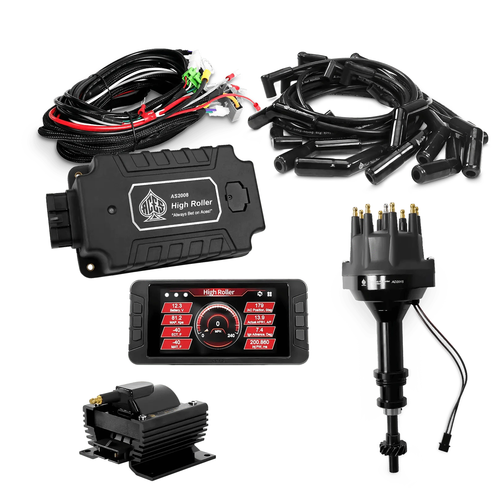 ACES Fuel Injection. 351C/460 BBF 135 Deg Boots High Roller Pro Ignition Package
