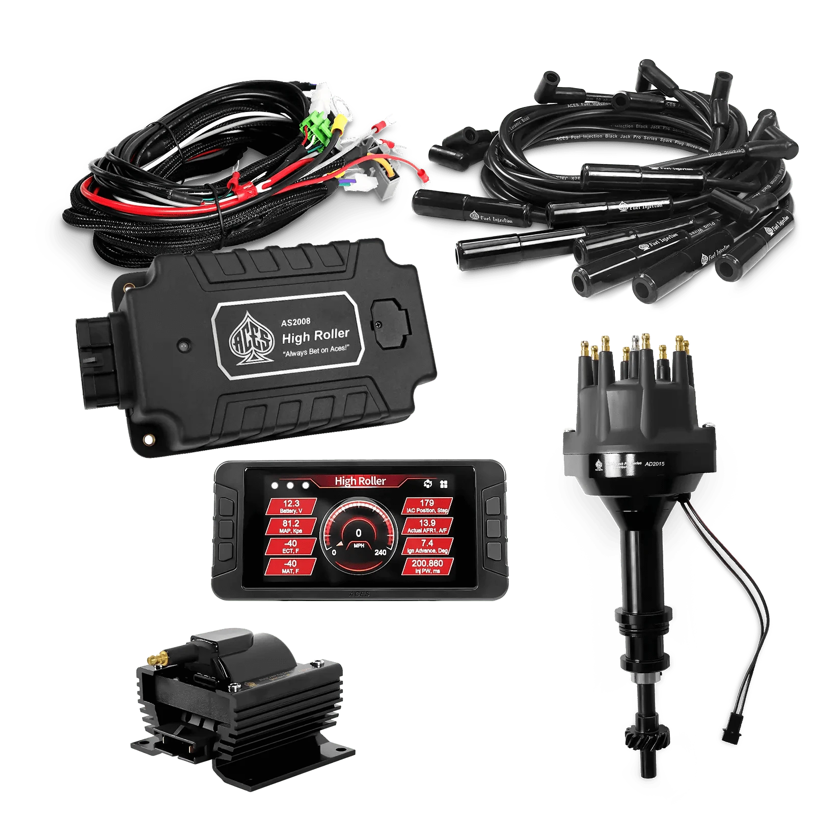ACES Fuel Injection. 351C/460 BBF 180 Deg Boots High Roller Pro Ignition Package