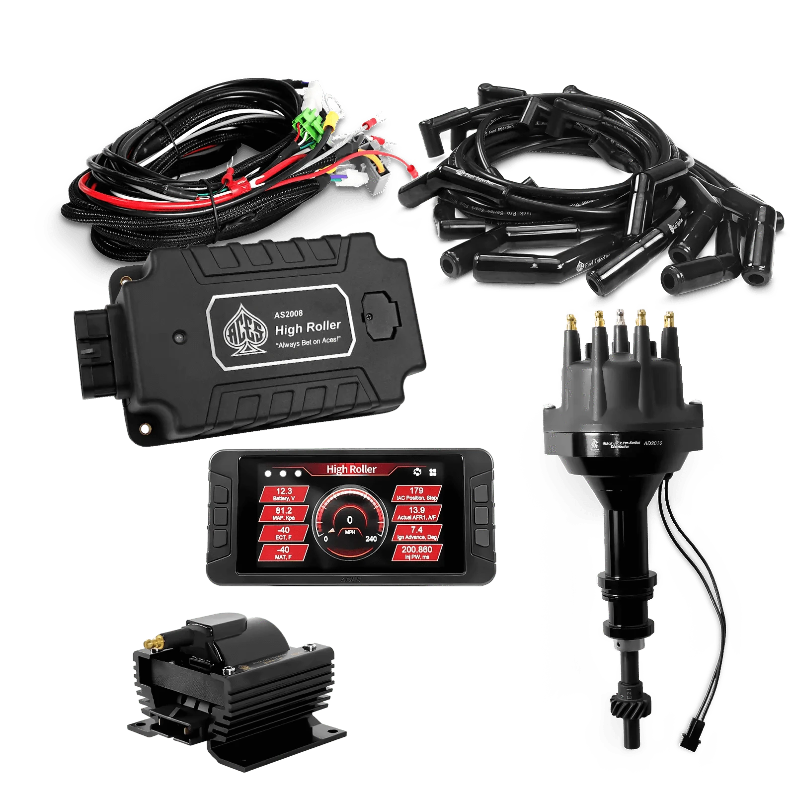 ACES Fuel Injection. 351W SBF 135 Deg Boots High Roller Pro Ignition Package