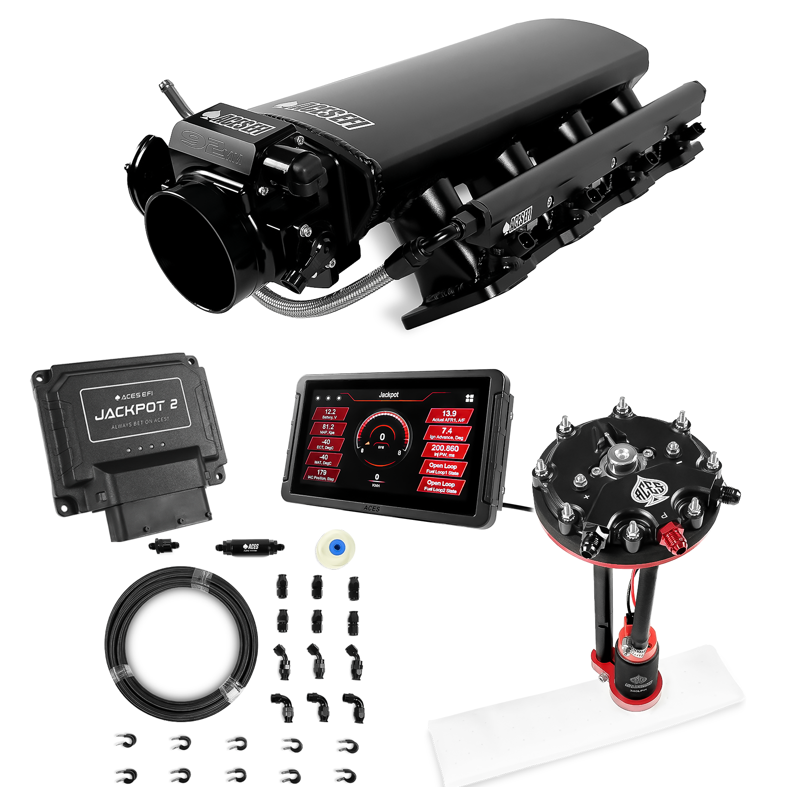 Jackpot 2 LS EFI System - Master Kit with Tank Conversion Pump Module with Internal Regulator + 20' PTFE Hose Kit