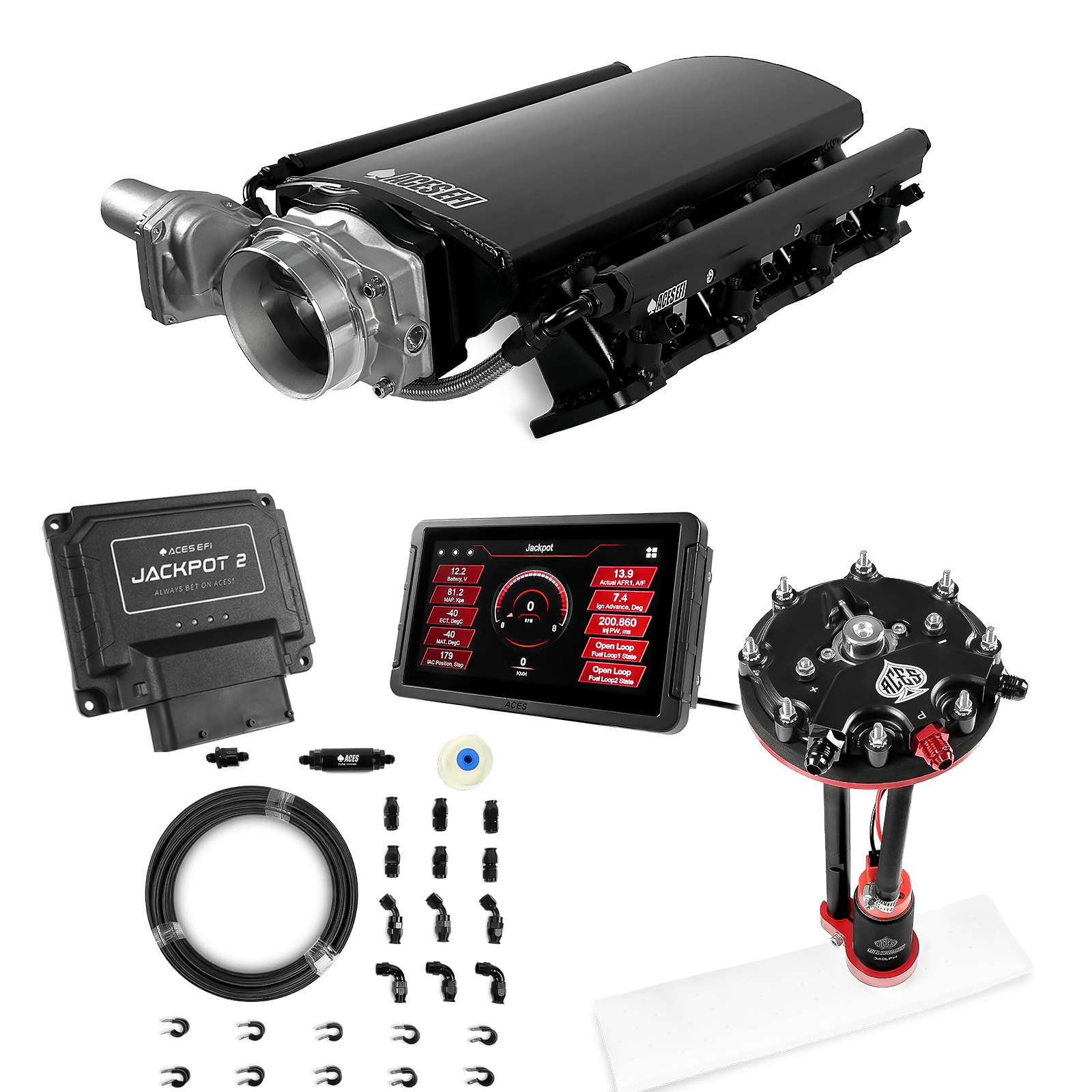 Jackpot 2 LS EFI System - Master Kit with Tank Conversion Pump Module with Internal Regulator + 20' PTFE Hose Kit