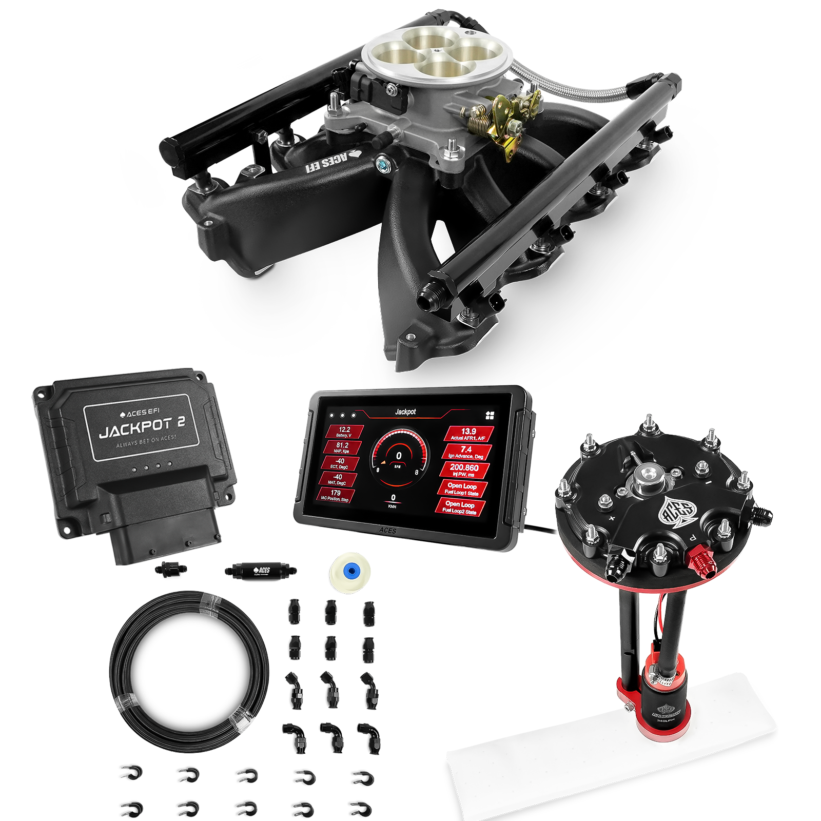 Jackpot 2 LS EFI System - Master Kit with Tank Conversion Pump Module with Internal Regulator + 20' PTFE Hose Kit
