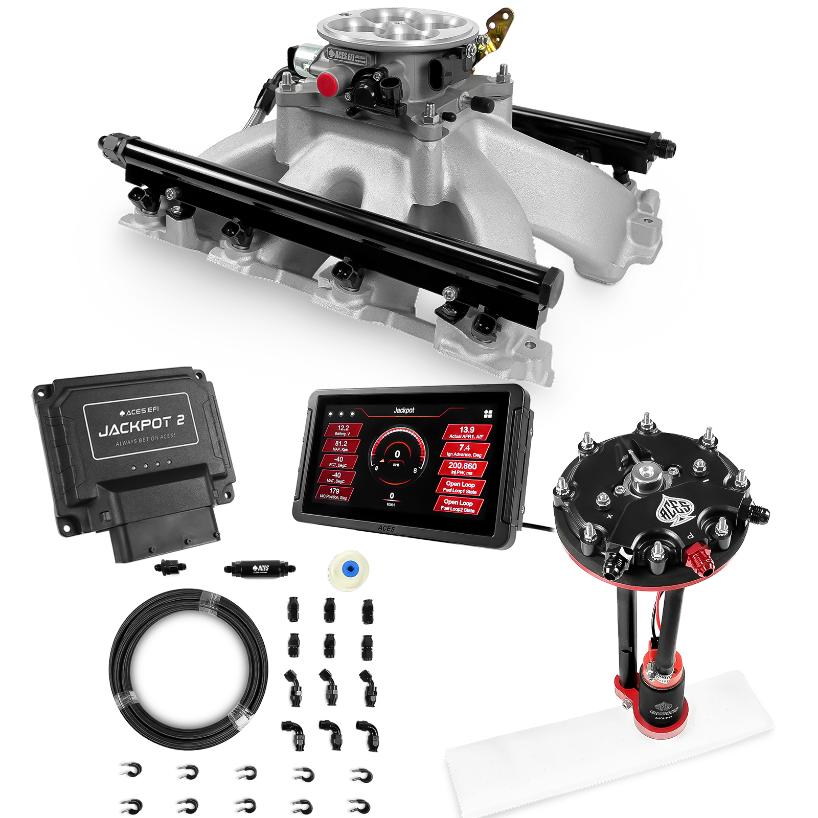 Jackpot 2 LS EFI System - Master Kit with Tank Conversion Pump Module with Internal Regulator + 20' PTFE Hose Kit