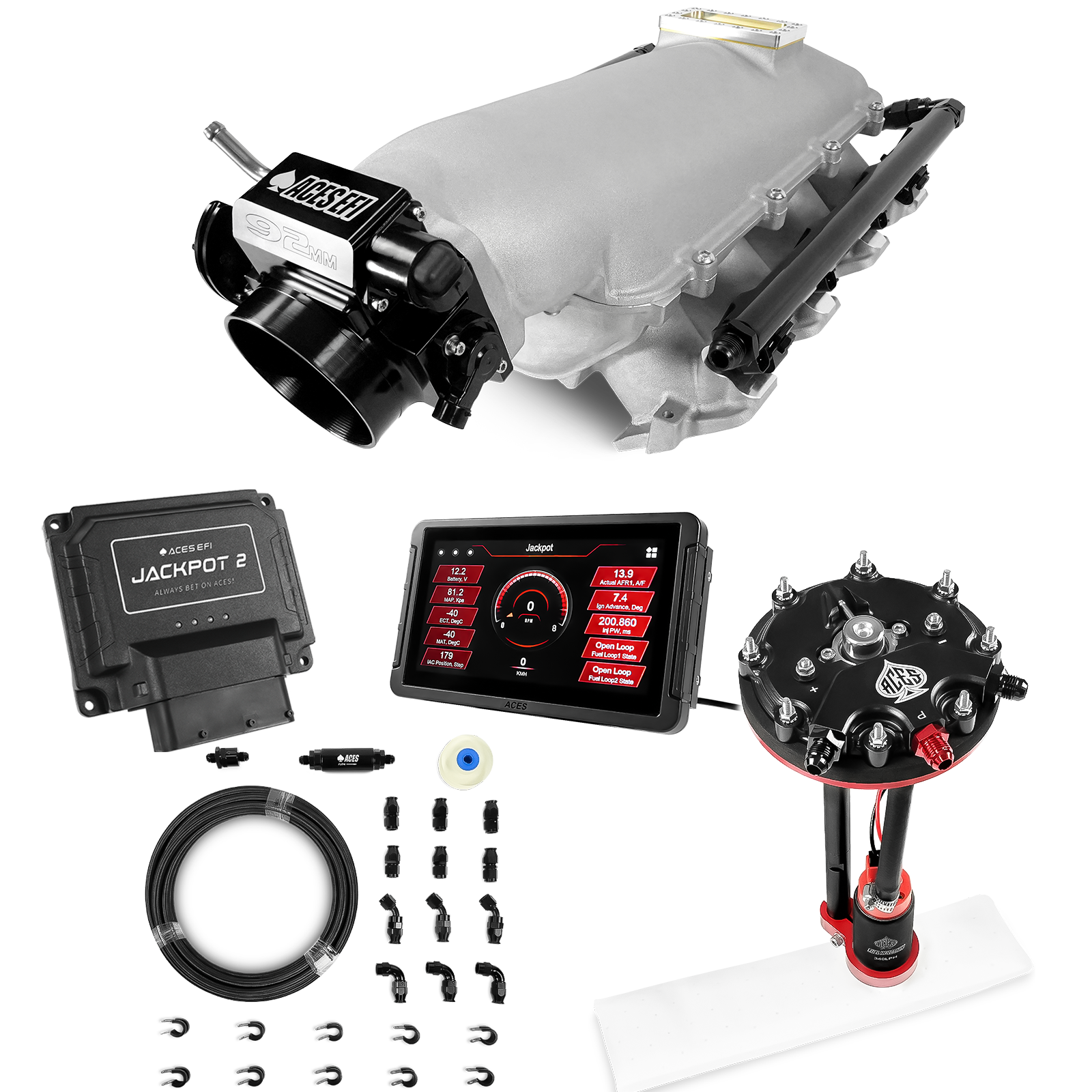 Jackpot 2 LS EFI System - Master Kit with Tank Conversion Pump Module with Internal Regulator + 20' PTFE Hose Kit