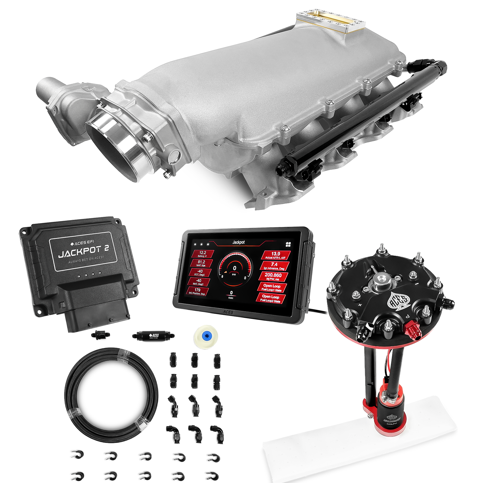 Jackpot 2 LS EFI System - Master Kit with Tank Conversion Pump Module with Internal Regulator + 20' PTFE Hose Kit