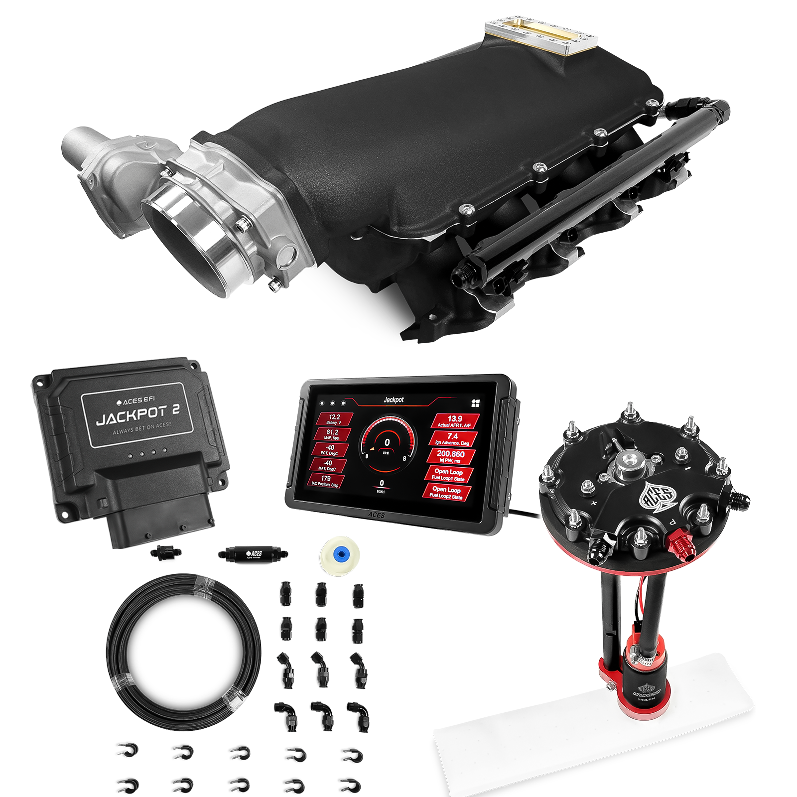 Jackpot 2 LS EFI System - Master Kit with Tank Conversion Pump Module with Internal Regulator + 20' PTFE Hose Kit