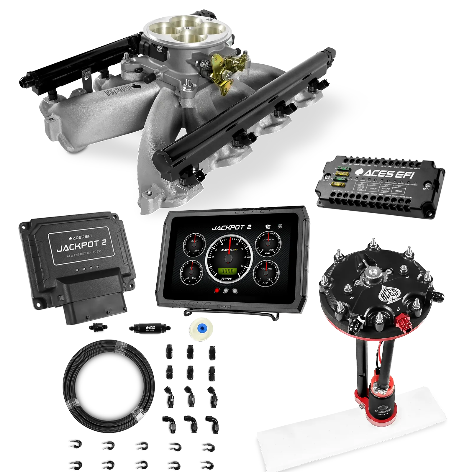 Jackpot 2 LS EFI System - Master Kit with Tank Conversion Pump Module with Internal Regulator + 20' PTFE Hose Kit