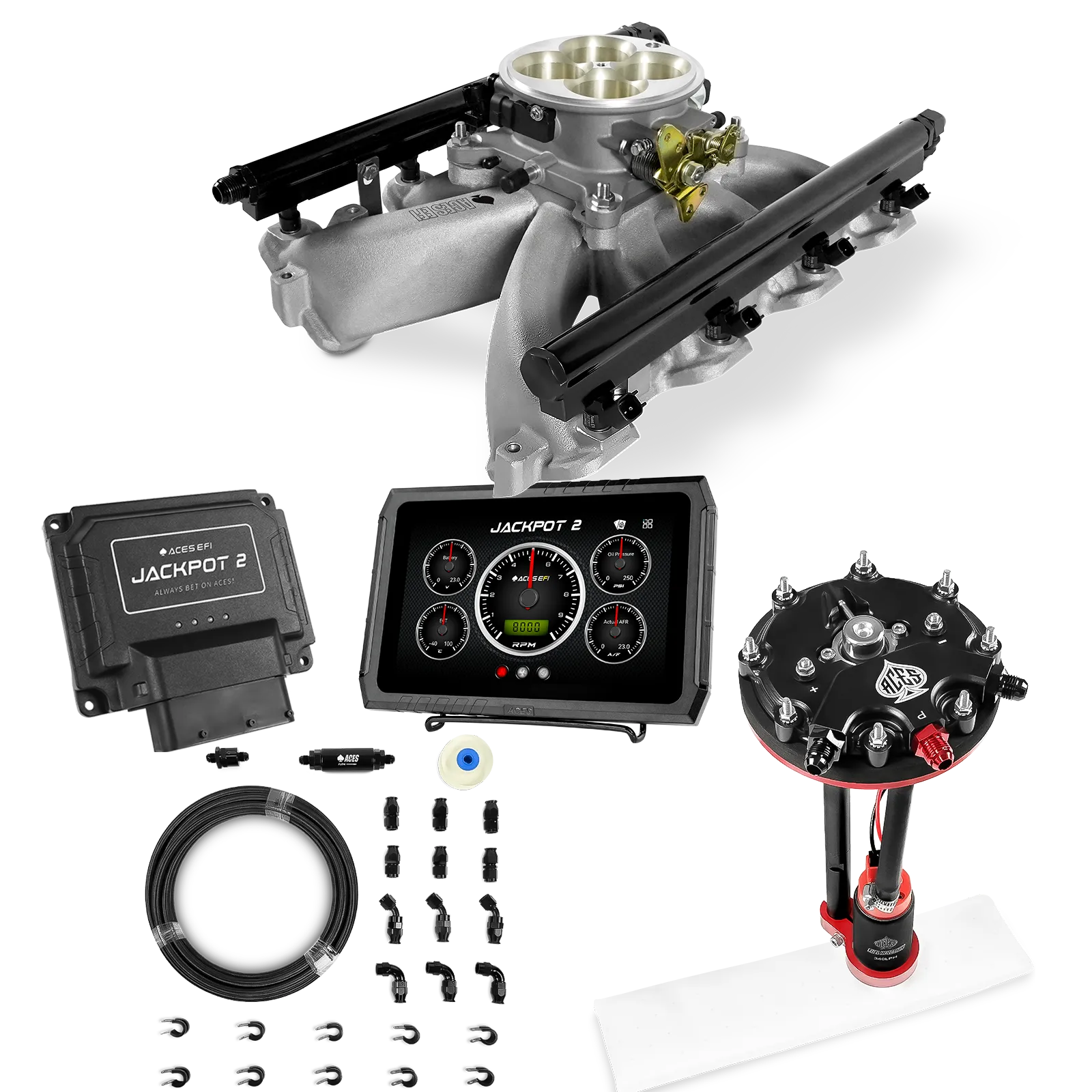Jackpot 2 LS EFI System - Master Kit with Tank Conversion Pump Module with Internal Regulator + 20' PTFE Hose Kit