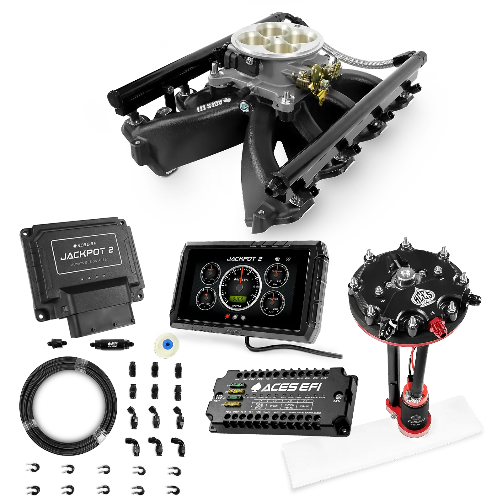 Jackpot 2 LS EFI System - Master Kit with Tank Conversion Pump Module with Internal Regulator + 20' PTFE Hose Kit