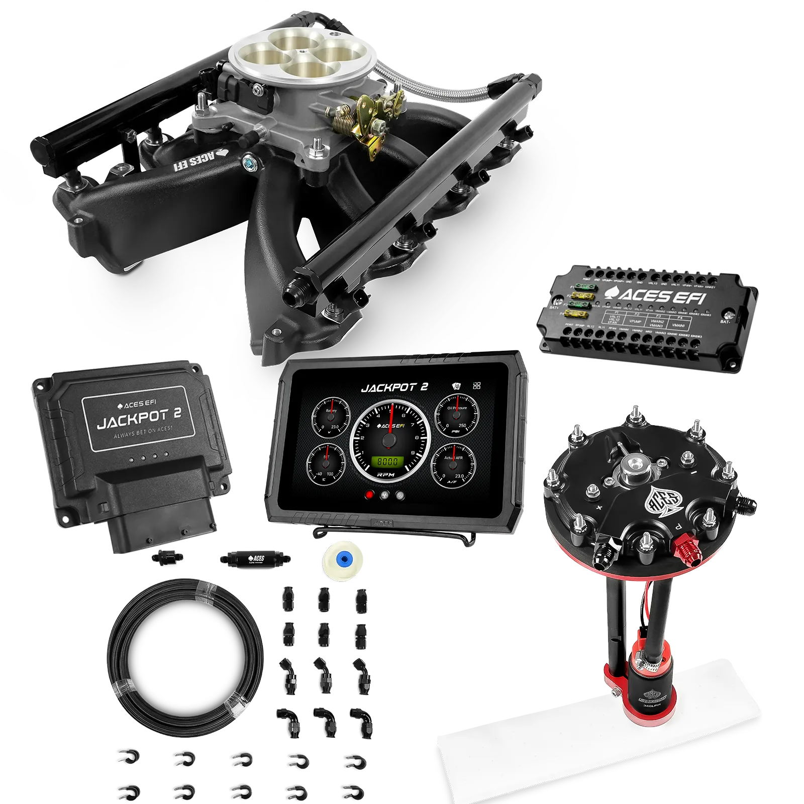 Jackpot 2 LS EFI System - Master Kit with Tank Conversion Pump Module with Internal Regulator + 20' PTFE Hose Kit