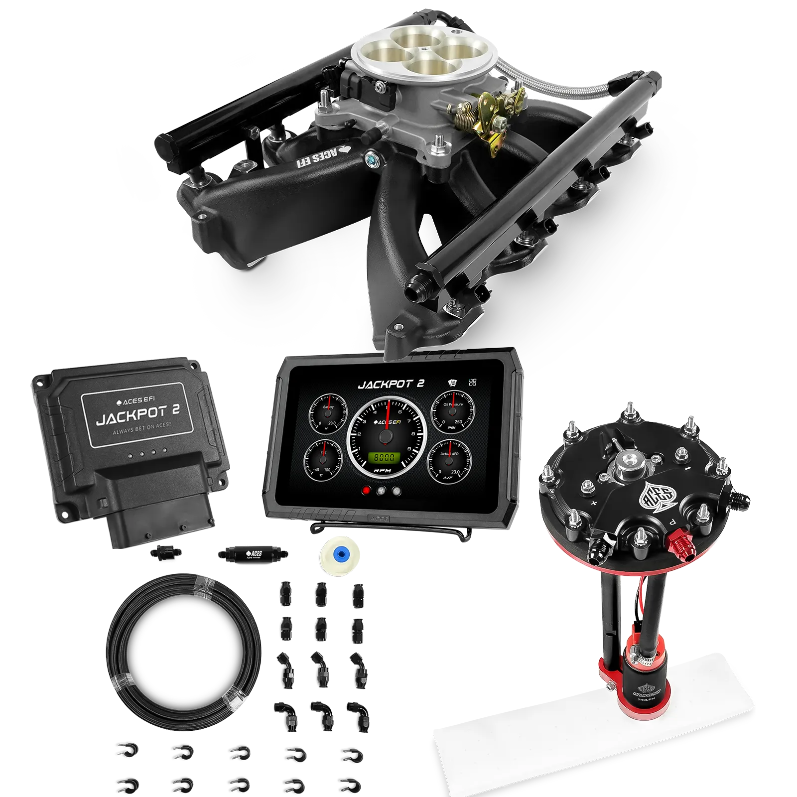 Jackpot 2 LS EFI System - Master Kit with Tank Conversion Pump Module with Internal Regulator + 20' PTFE Hose Kit