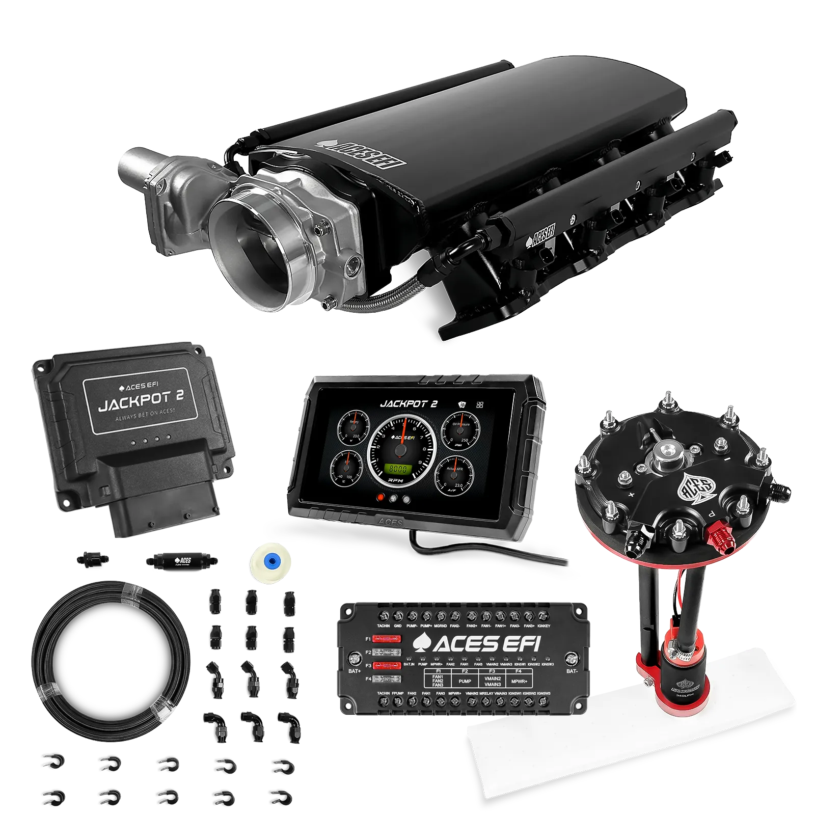 Jackpot 2 LS EFI System - Master Kit with Tank Conversion Pump Module with Internal Regulator + 20' PTFE Hose Kit