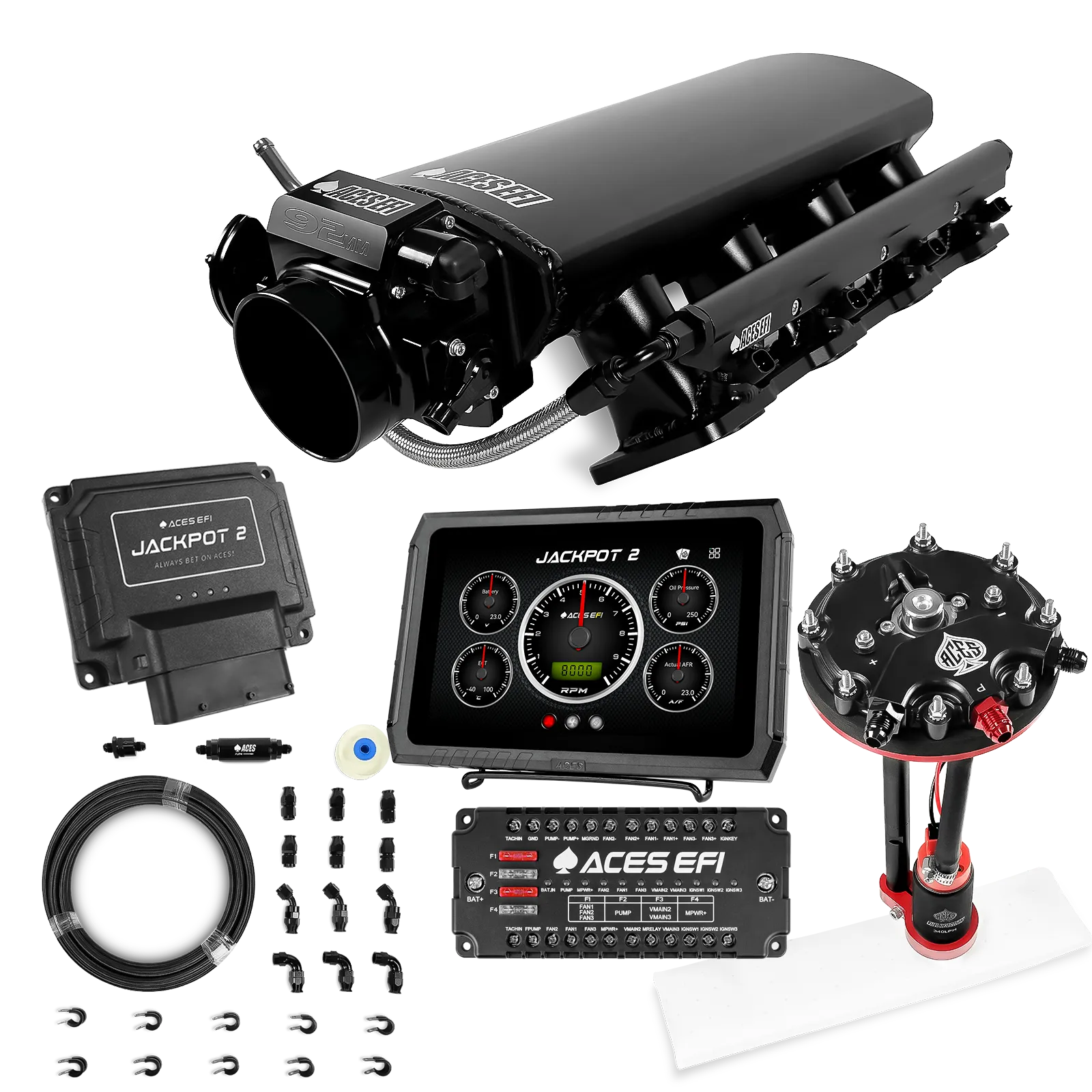Jackpot 2 LS EFI System - Master Kit with Tank Conversion Pump Module with Internal Regulator + 20' PTFE Hose Kit