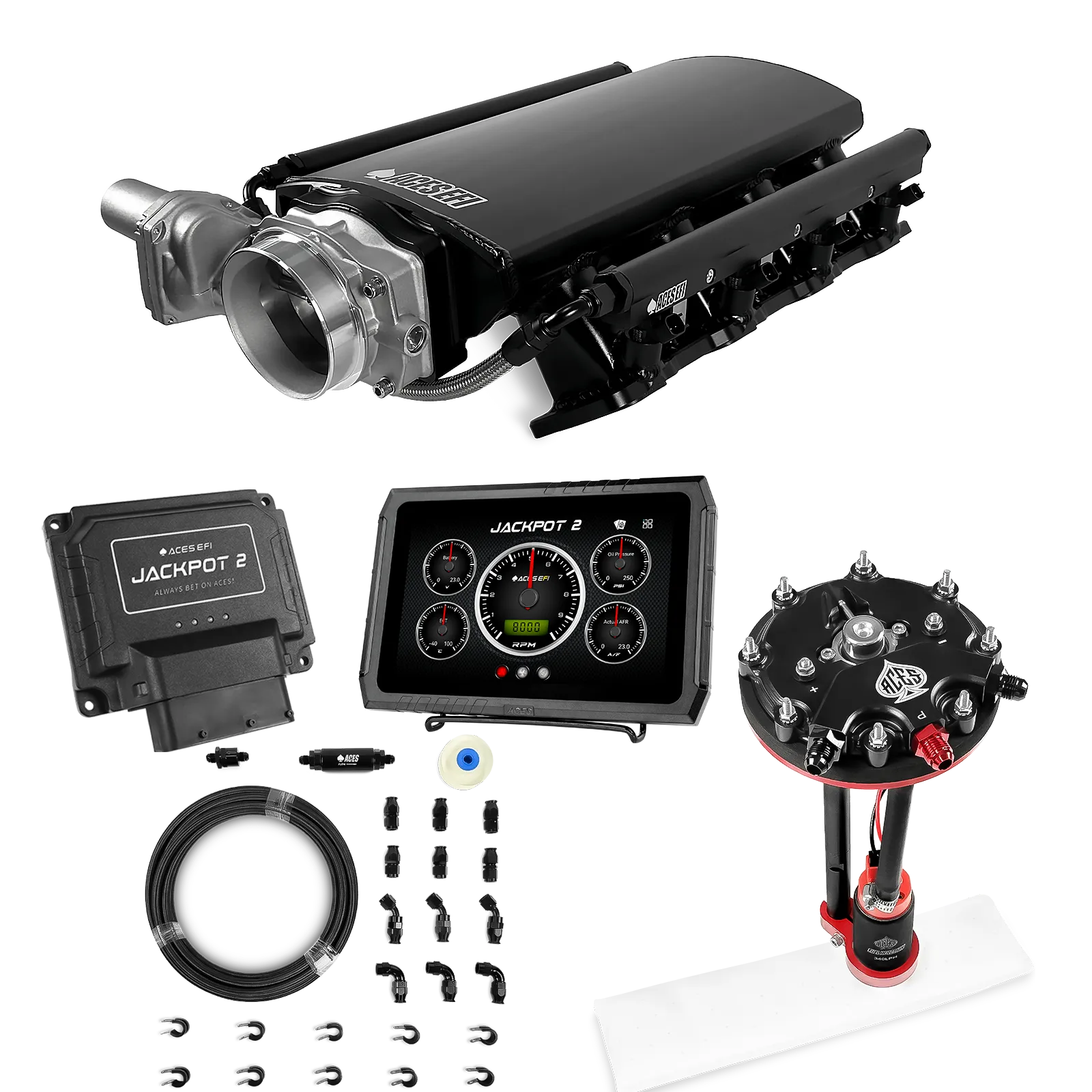Jackpot 2 LS EFI System - Master Kit with Tank Conversion Pump Module with Internal Regulator + 20' PTFE Hose Kit