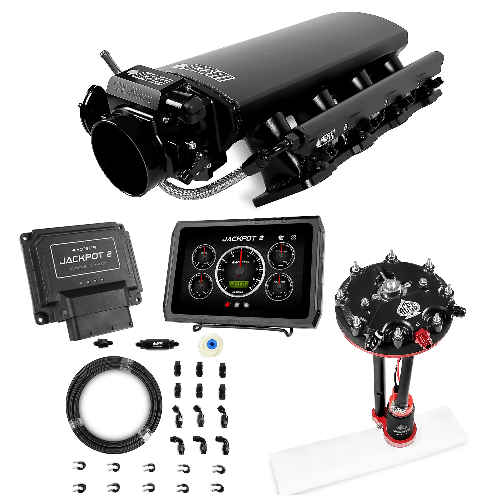 Jackpot 2 LS EFI System - Master Kit with Tank Conversion Pump Module with Internal Regulator + 20' PTFE Hose Kit