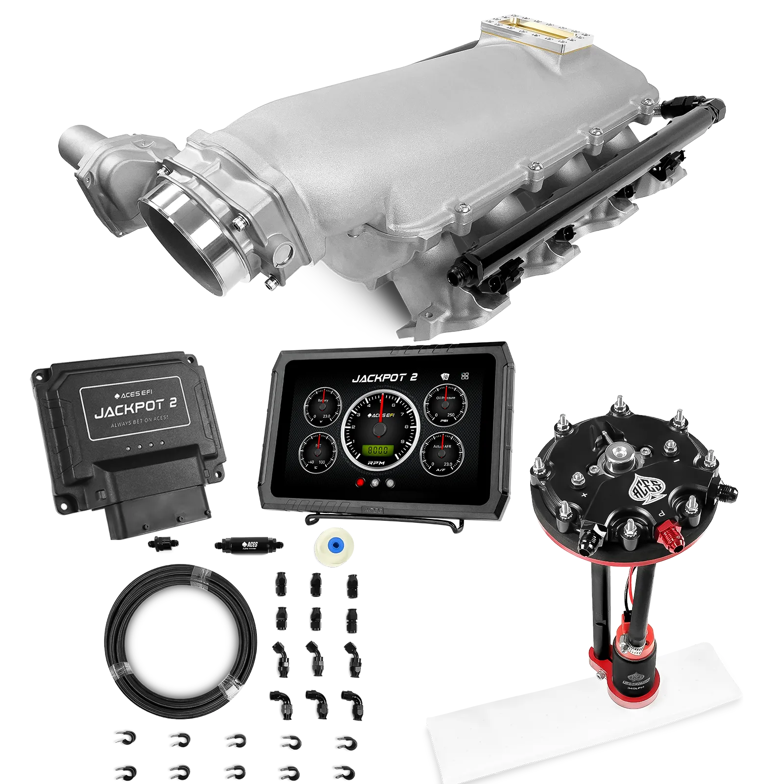 Jackpot 2 LS EFI System - Master Kit with Tank Conversion Pump Module with Internal Regulator + 20' PTFE Hose Kit