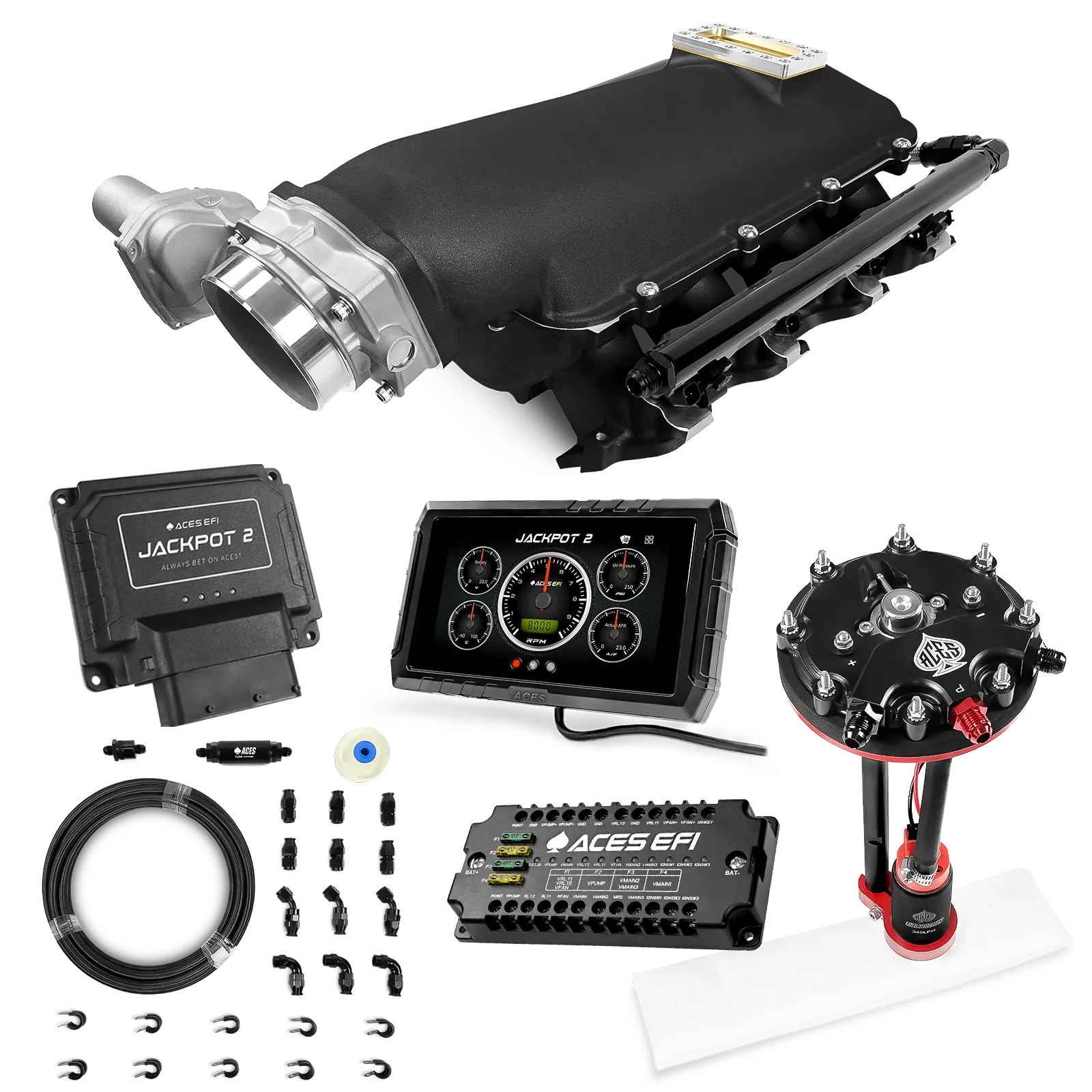 Jackpot 2 LS EFI System - Master Kit with Tank Conversion Pump Module with Internal Regulator + 20' PTFE Hose Kit