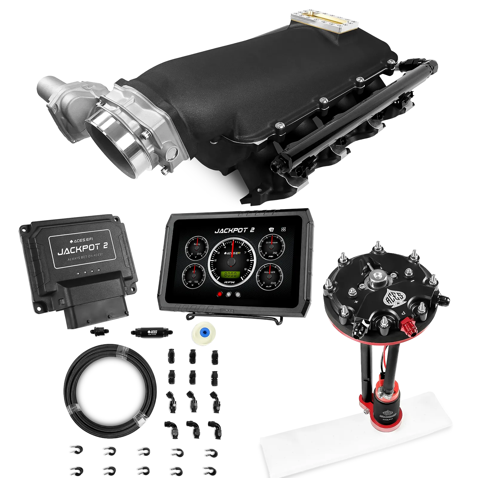 Jackpot 2 LS EFI System - Master Kit with Tank Conversion Pump Module with Internal Regulator + 20' PTFE Hose Kit