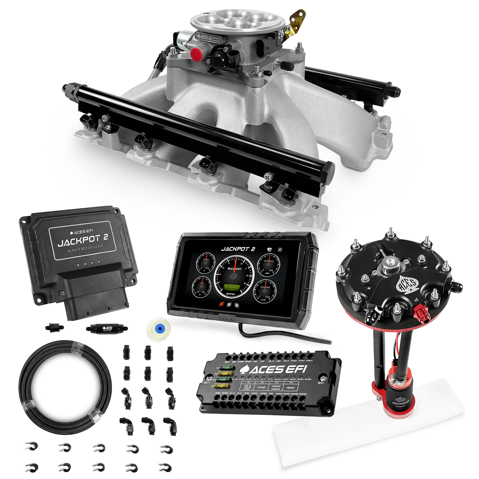 Jackpot 2 LS EFI System - Master Kit with Tank Conversion Pump Module with Internal Regulator + 20' PTFE Hose Kit