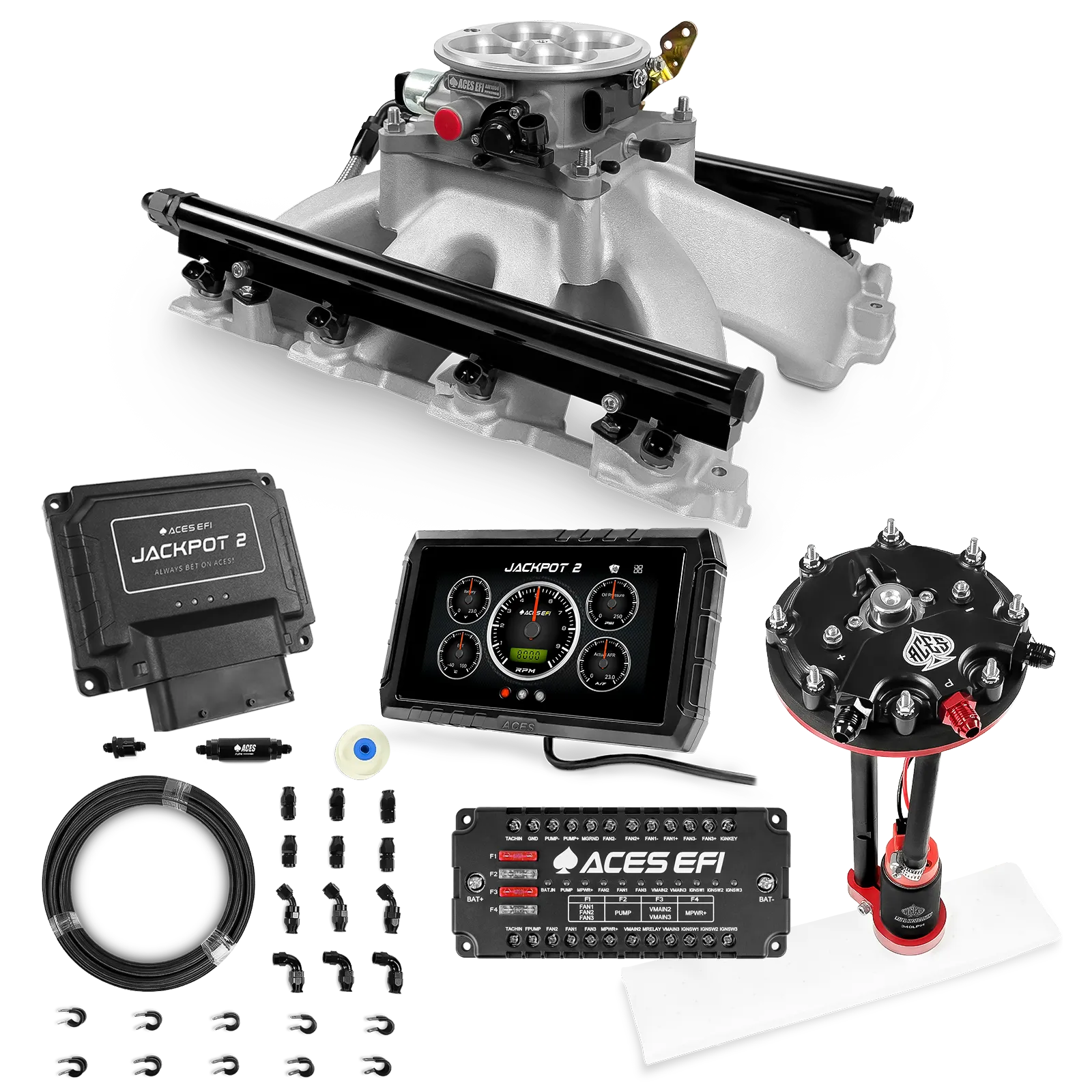 Jackpot 2 LS EFI System - Master Kit with Tank Conversion Pump Module with Internal Regulator + 20' PTFE Hose Kit