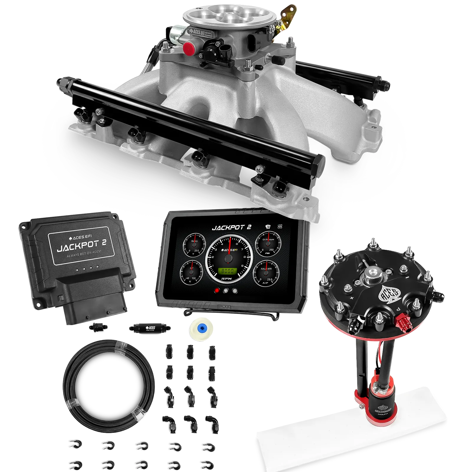 Jackpot 2 LS EFI System - Master Kit with Tank Conversion Pump Module with Internal Regulator + 20' PTFE Hose Kit