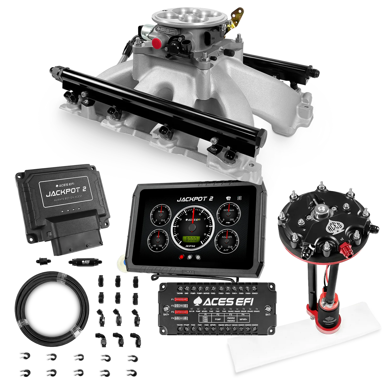 Jackpot 2 LS EFI System - Master Kit with Tank Conversion Pump Module with Internal Regulator + 20' PTFE Hose Kit