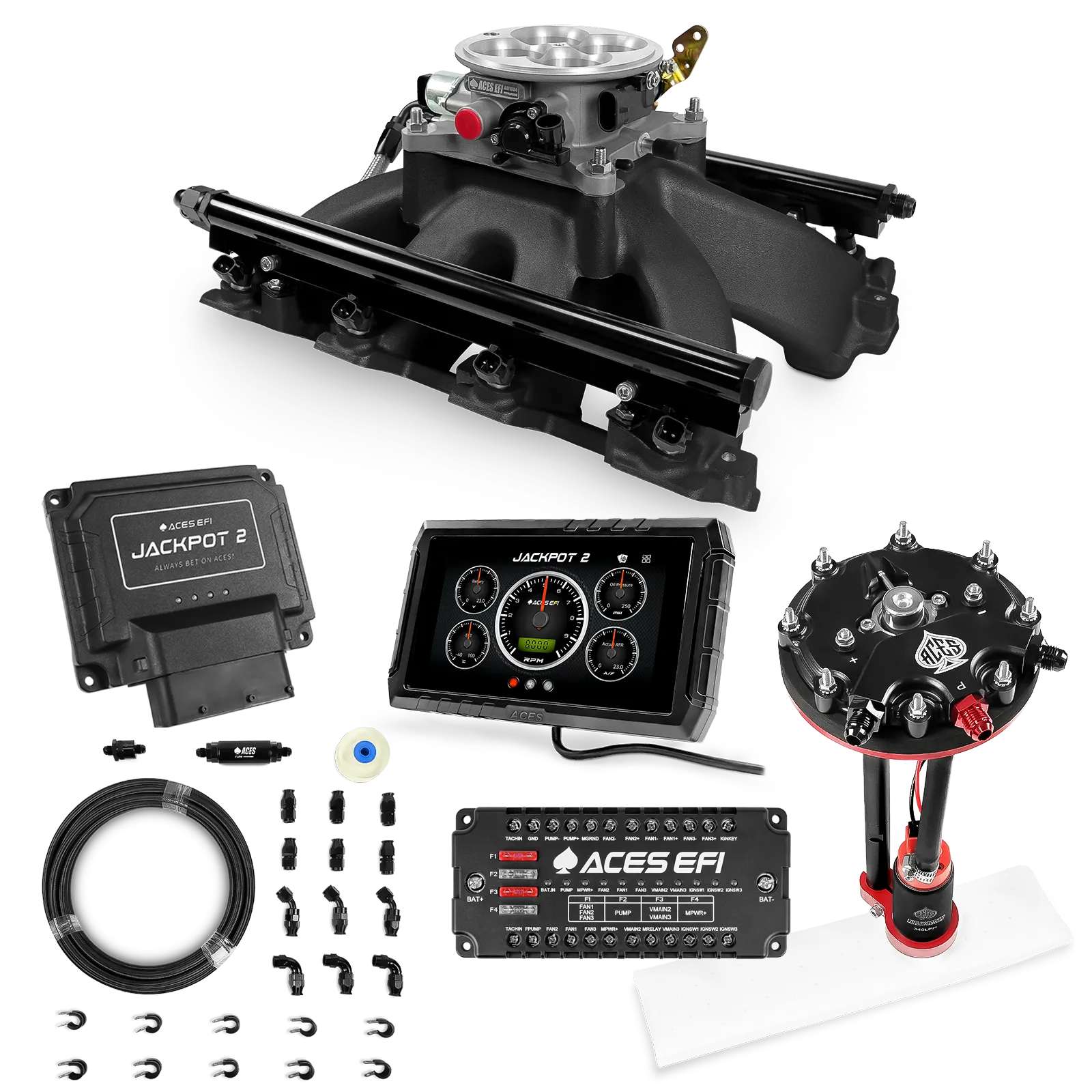 Jackpot 2 LS EFI System - Master Kit with Tank Conversion Pump Module with Internal Regulator + 20' PTFE Hose Kit