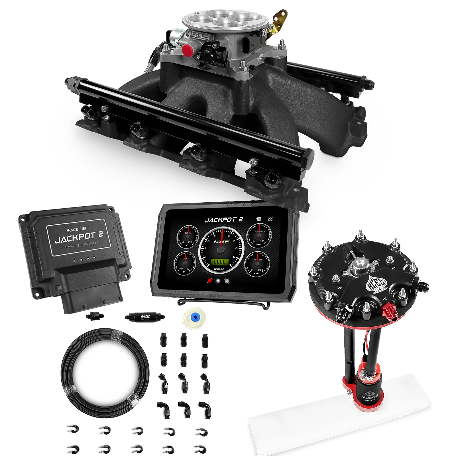 Jackpot 2 LS EFI System - Master Kit with Tank Conversion Pump Module with Internal Regulator + 20' PTFE Hose Kit