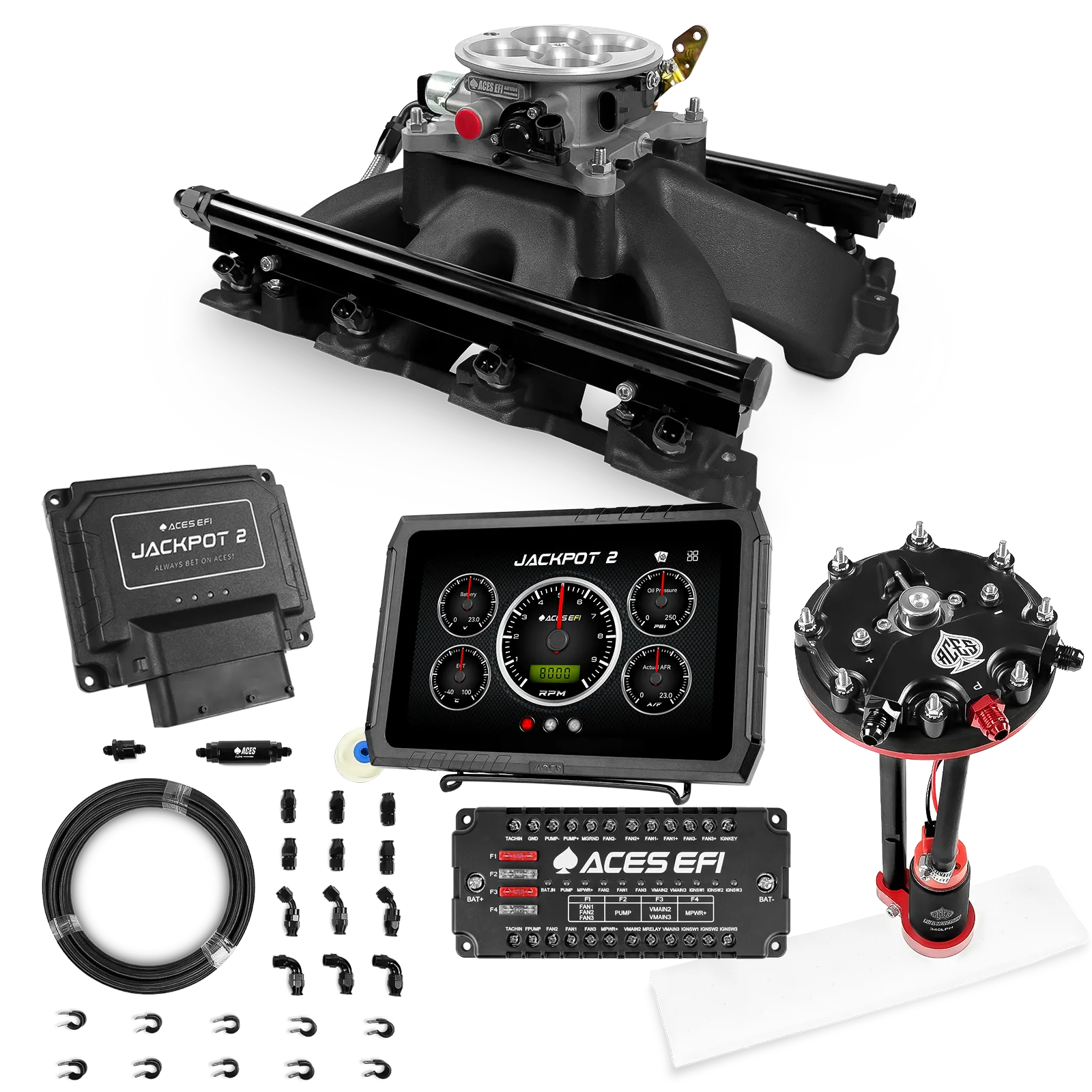 Jackpot 2 LS EFI System - Master Kit with Tank Conversion Pump Module with Internal Regulator + 20' PTFE Hose Kit