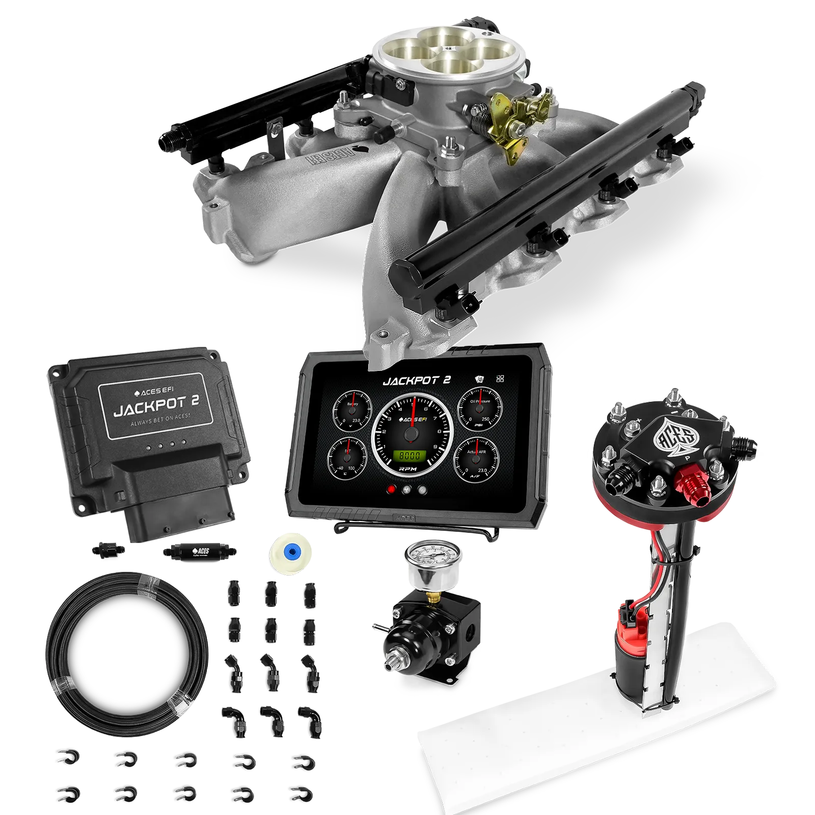 Sistema EFI Jackpot 2 LS - Kit completo con módulo de bomba interna de ajuste preciso + kit de mangueras de PTFE de 40 pies