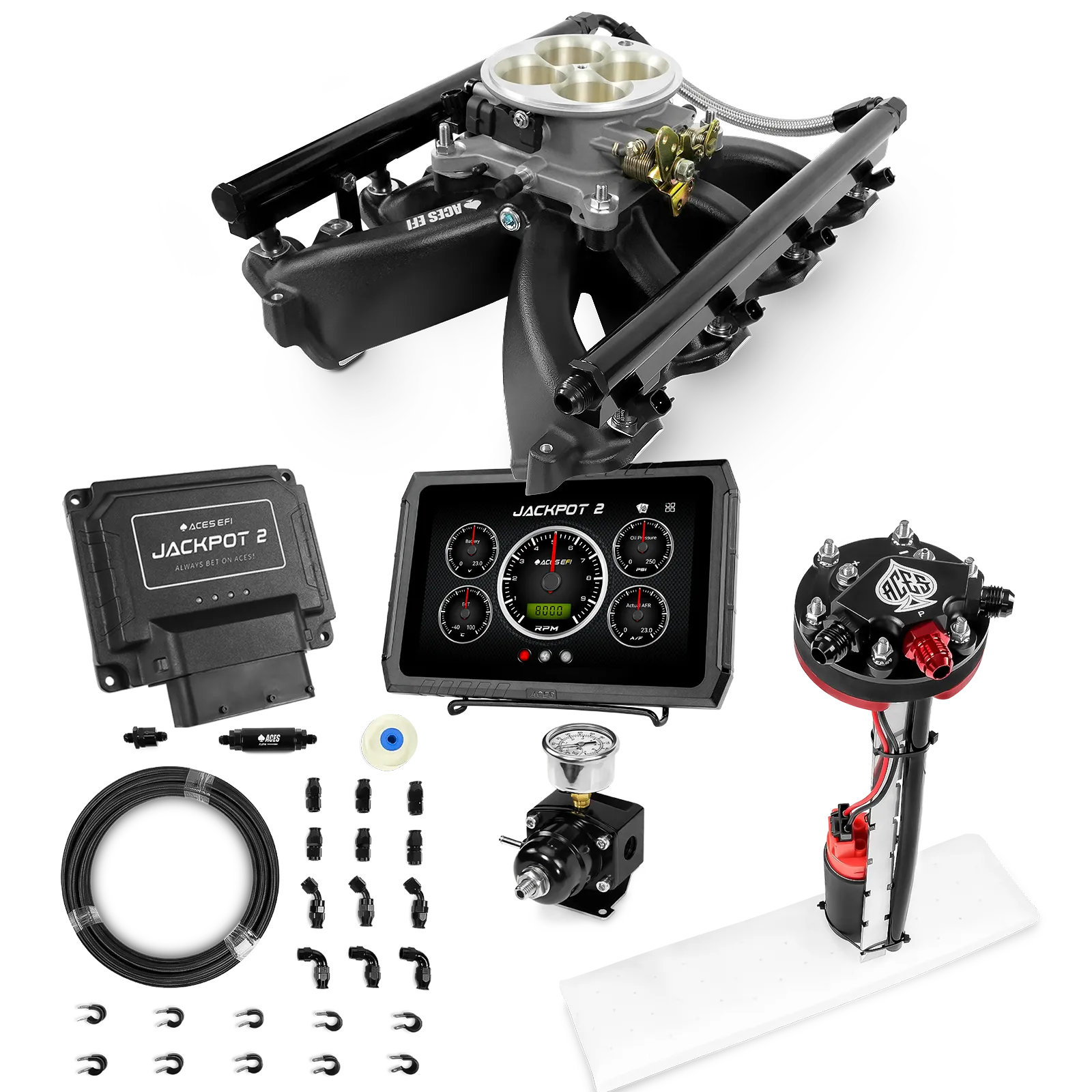 Sistema EFI Jackpot 2 LS - Kit completo con módulo de bomba interna de ajuste preciso + kit de mangueras de PTFE de 40 pies