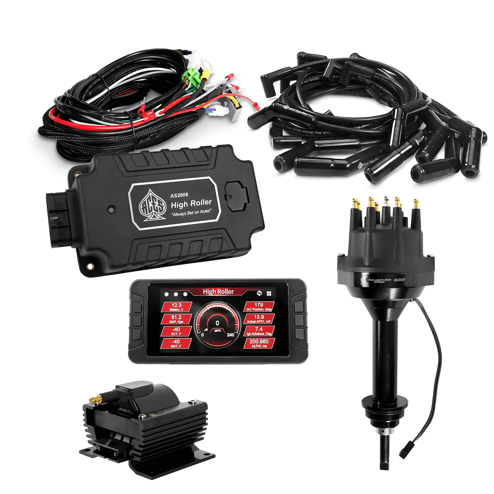 ACES Fuel Injection. BB Mopar 383/400 135 Deg Boots High Roller Pro Ignition Package