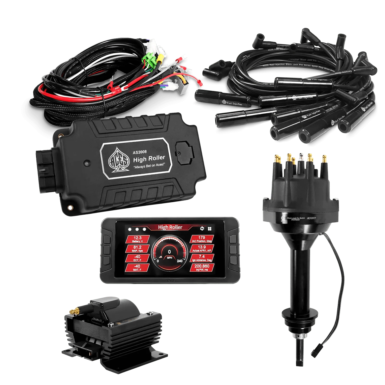 ACES Fuel Injection. BB Mopar 383/400 180 Deg Boots High Roller Pro Ignition Package