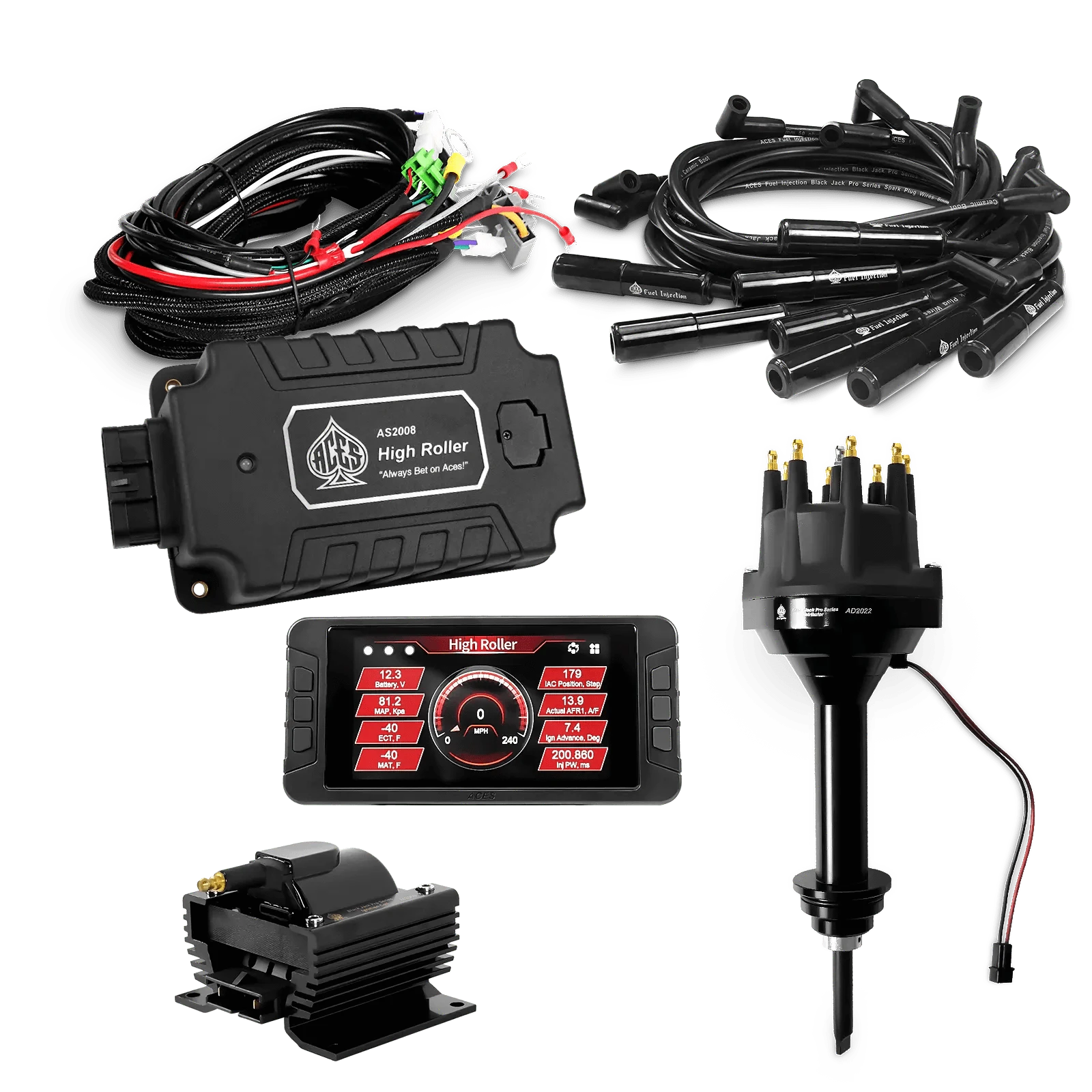 ACES Fuel Injection. BB Mopar 426/440 180 Deg Boots High Roller Pro Ignition Package