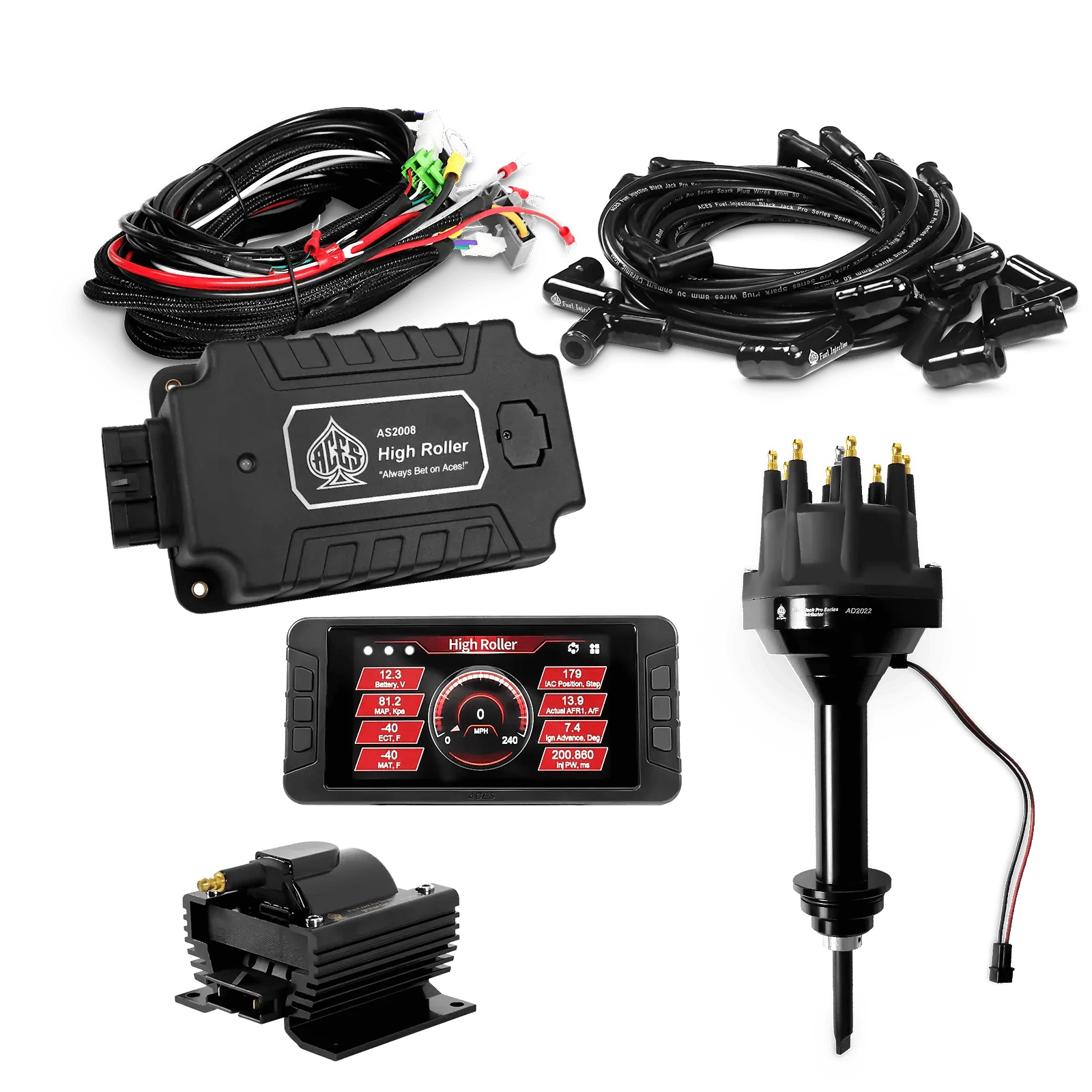 ACES Fuel Injection. BB Mopar 426/440 90 Deg Boots High Roller Pro Ignition Package