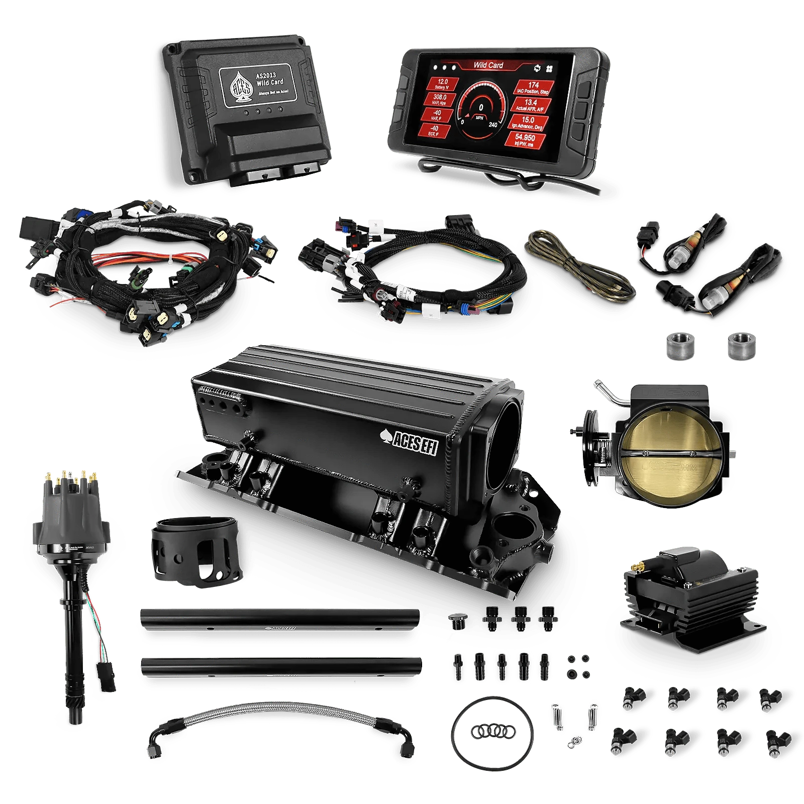 Aces Fuel Injection BBC Top End Kit with (Black) BBC 454 Rectangle Port Manifold / 500 Wild Card EFI - Top End Kits