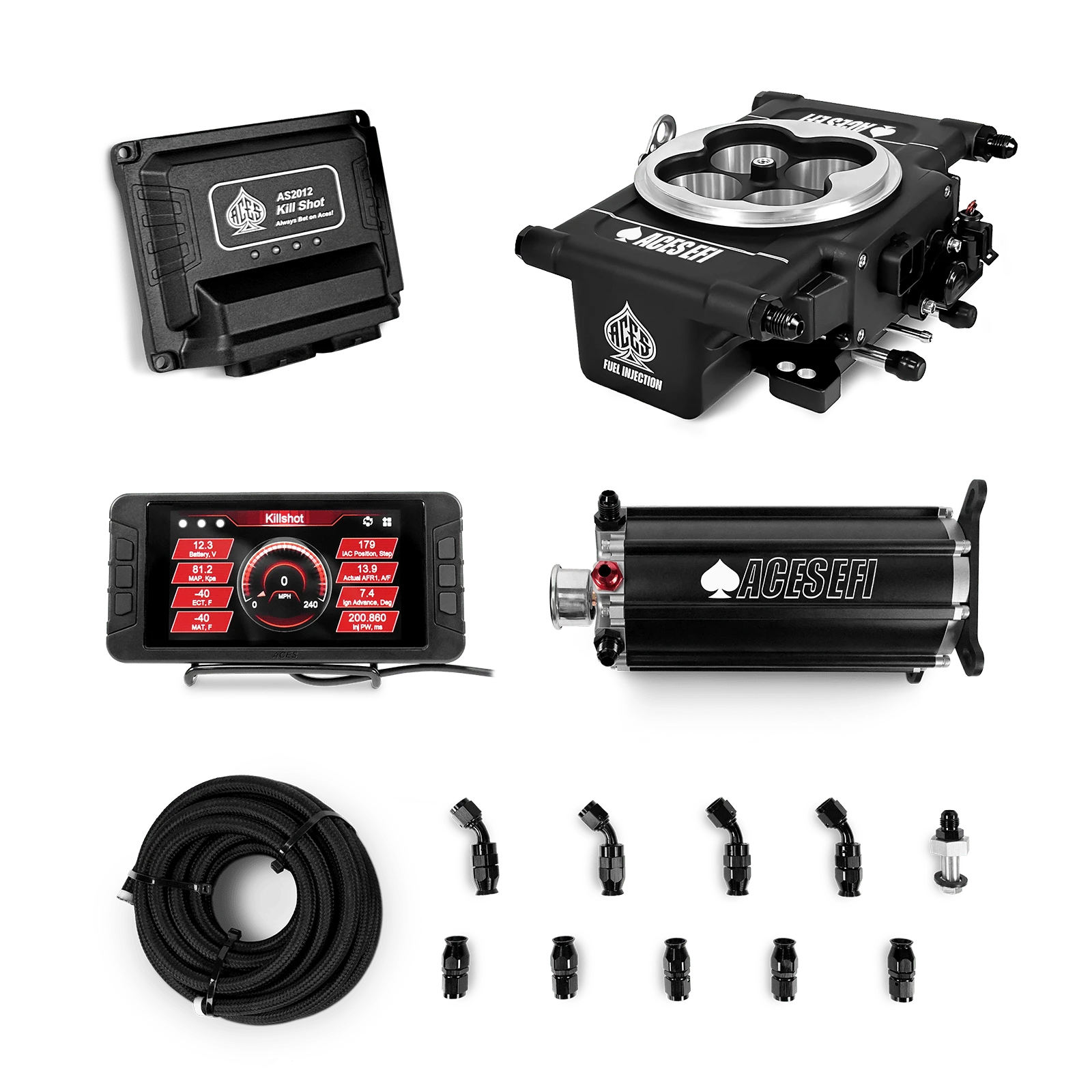 Aces Fuel Injection Black / Command Center 2 Surge Tank Killshot 4-BBl EFI Fuel Kits