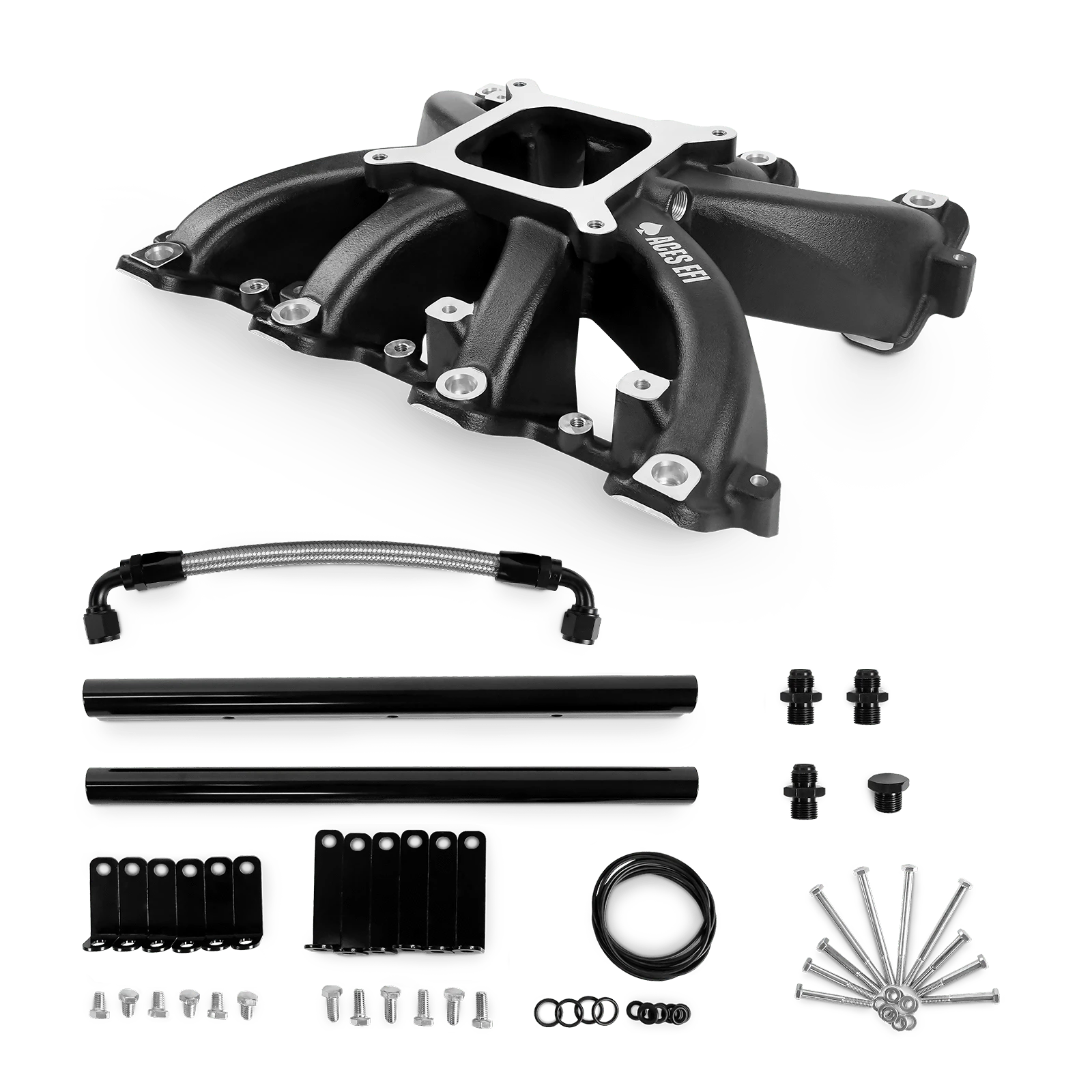Aces Fuel Injection, Inc. Cathedral / Black Mid-Rise, Single Plane, Cast, 4150 Style LS Intake Manifold