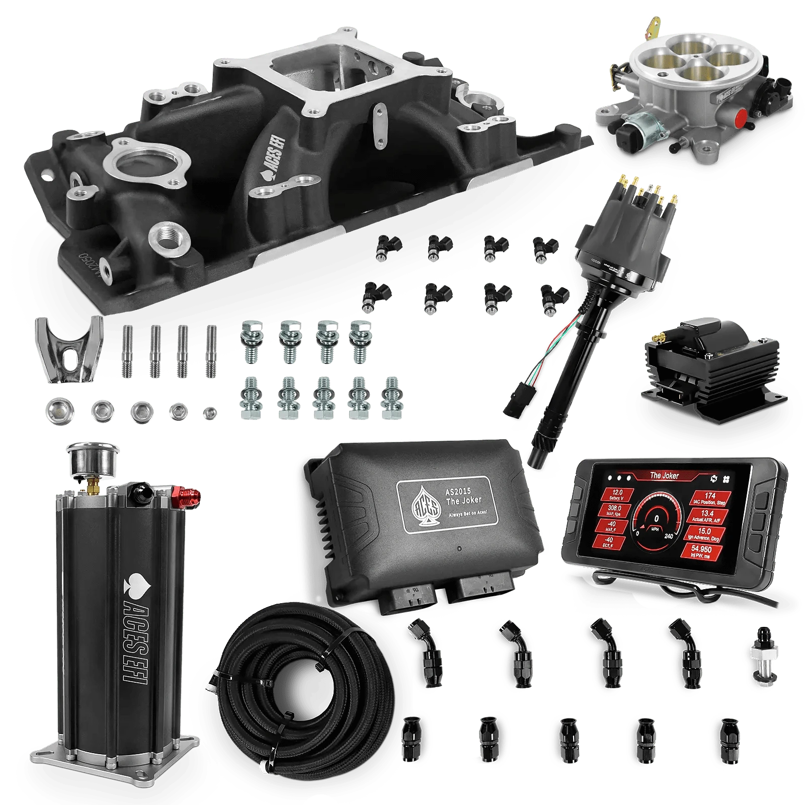 Aces Fuel Injection Command Center 2 Surge Tank / Black Manifold for SBC (non-vortec) The Joker Sequential EFI/CDI Master Kits (500 HP)
