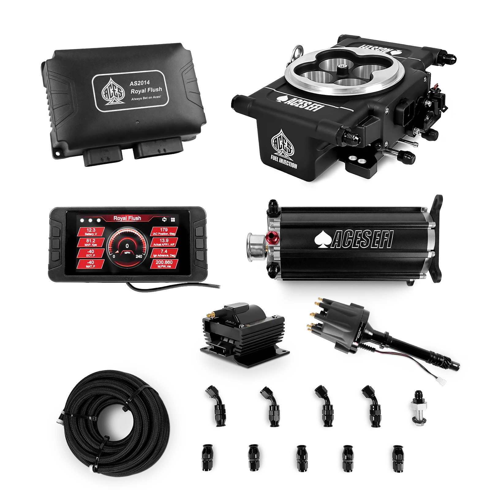 Aces Fuel Injection Command Center 2 Surge Tank / SB/BB Chevy Royal Flush EFI/CDI Master Kits (Black)