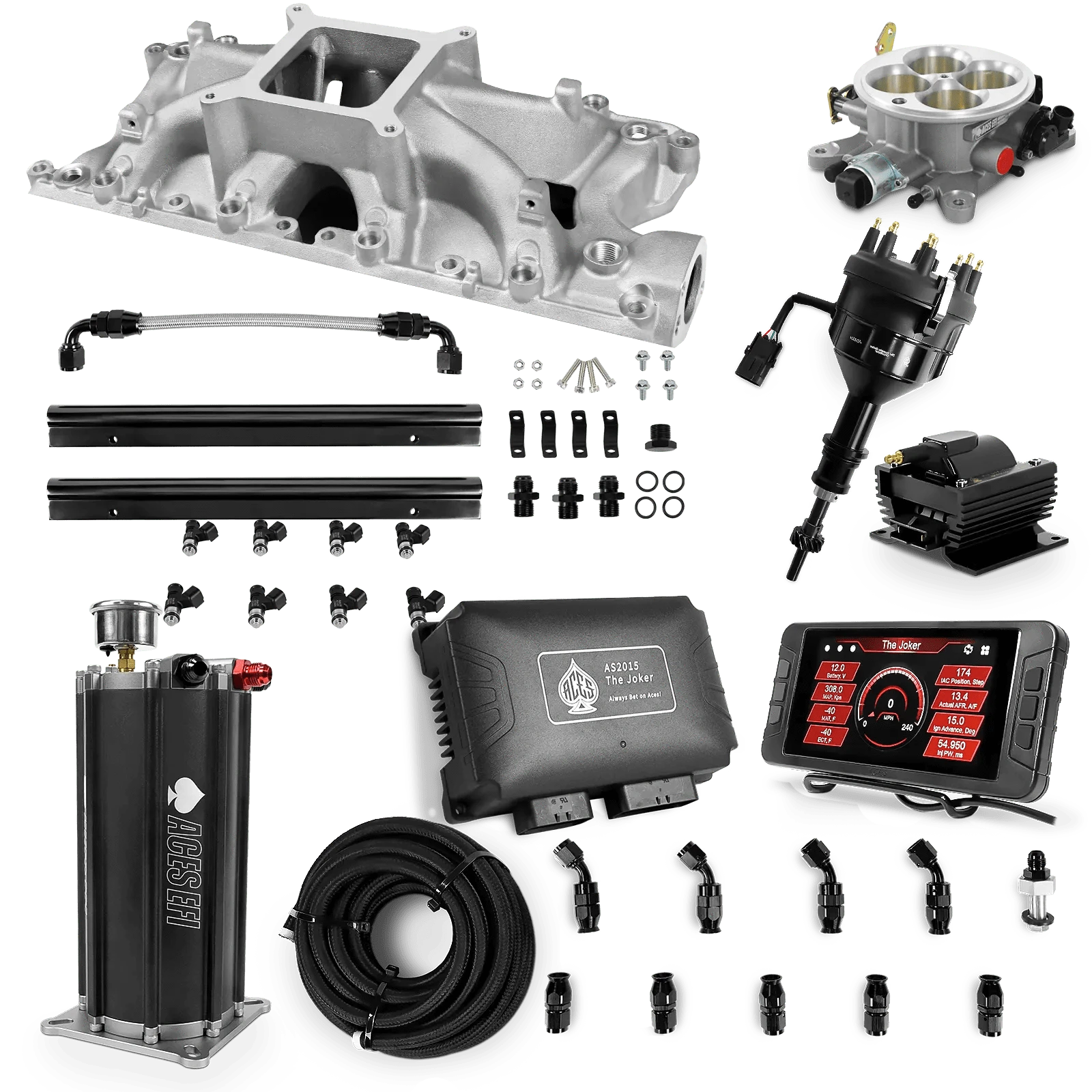 Aces Fuel Injection Command Center 2 Surge Tank / Silver Manifold for 302 SBF The Joker Sequential EFI/CDI Master Kits (500 HP)