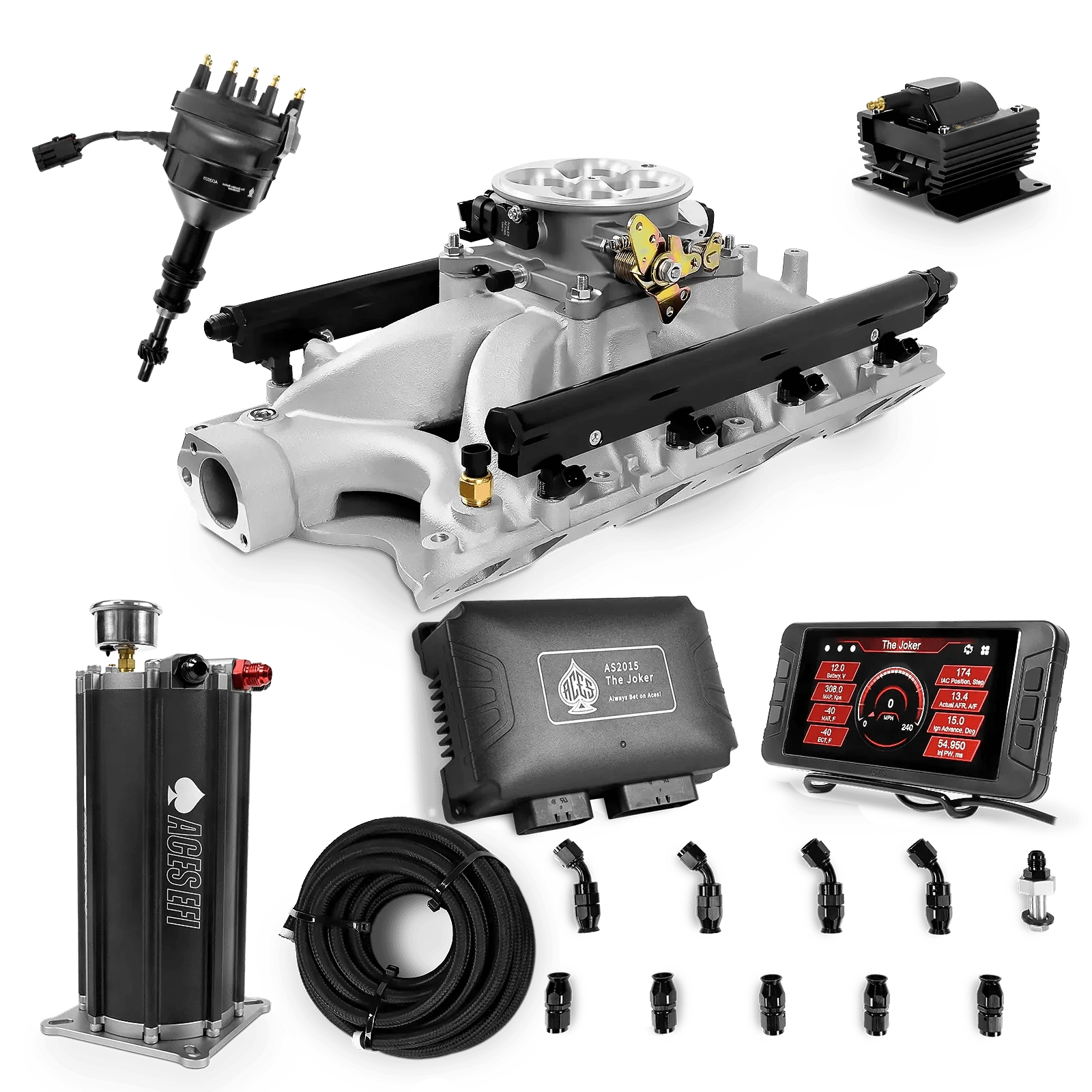 Aces Fuel Injection Command Center 2 Surge Tank / Silver Manifold for 351W SBF The Joker Sequential EFI/CDI Master Kits (500 HP)