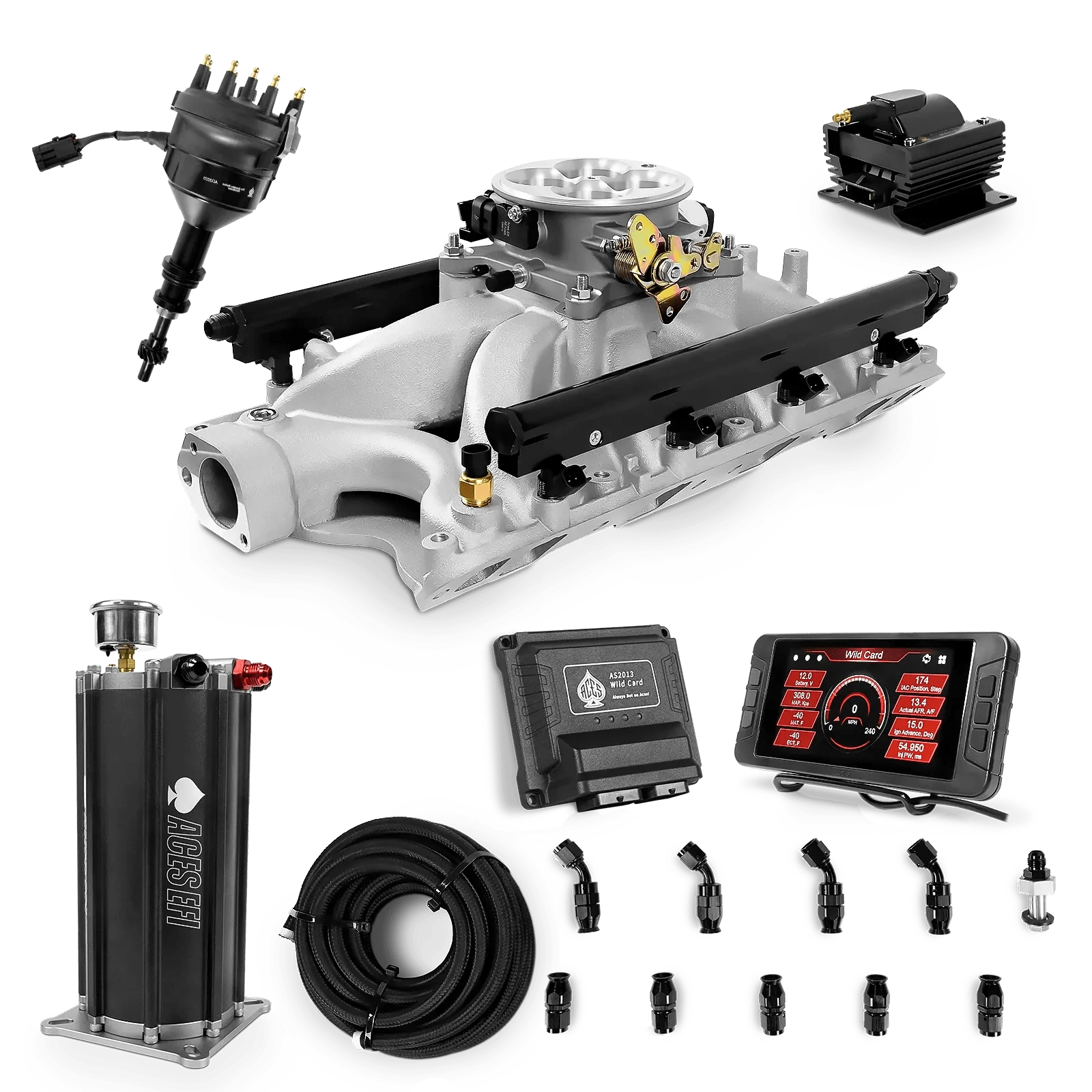 Aces Fuel Injection Command Center 2 Surge Tank / Silver Manifold for 351W SBF Wild Card Sequential EFI Master Kits (500 HP)