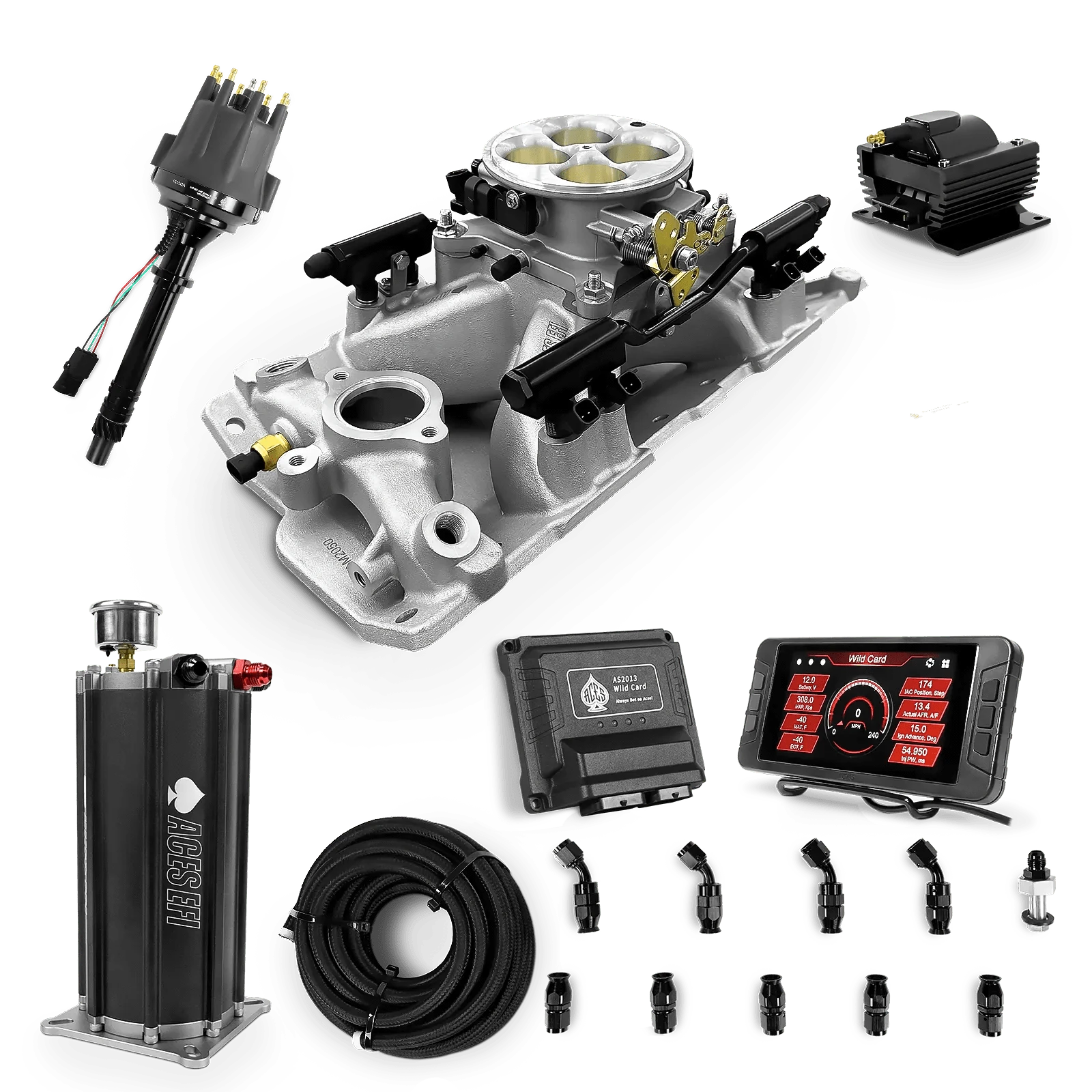 Aces Fuel Injection Command Center 2 Surge Tank / Silver Manifold for SBC (non-vortec) Wild Card Sequential EFI Master Kits (500 HP)