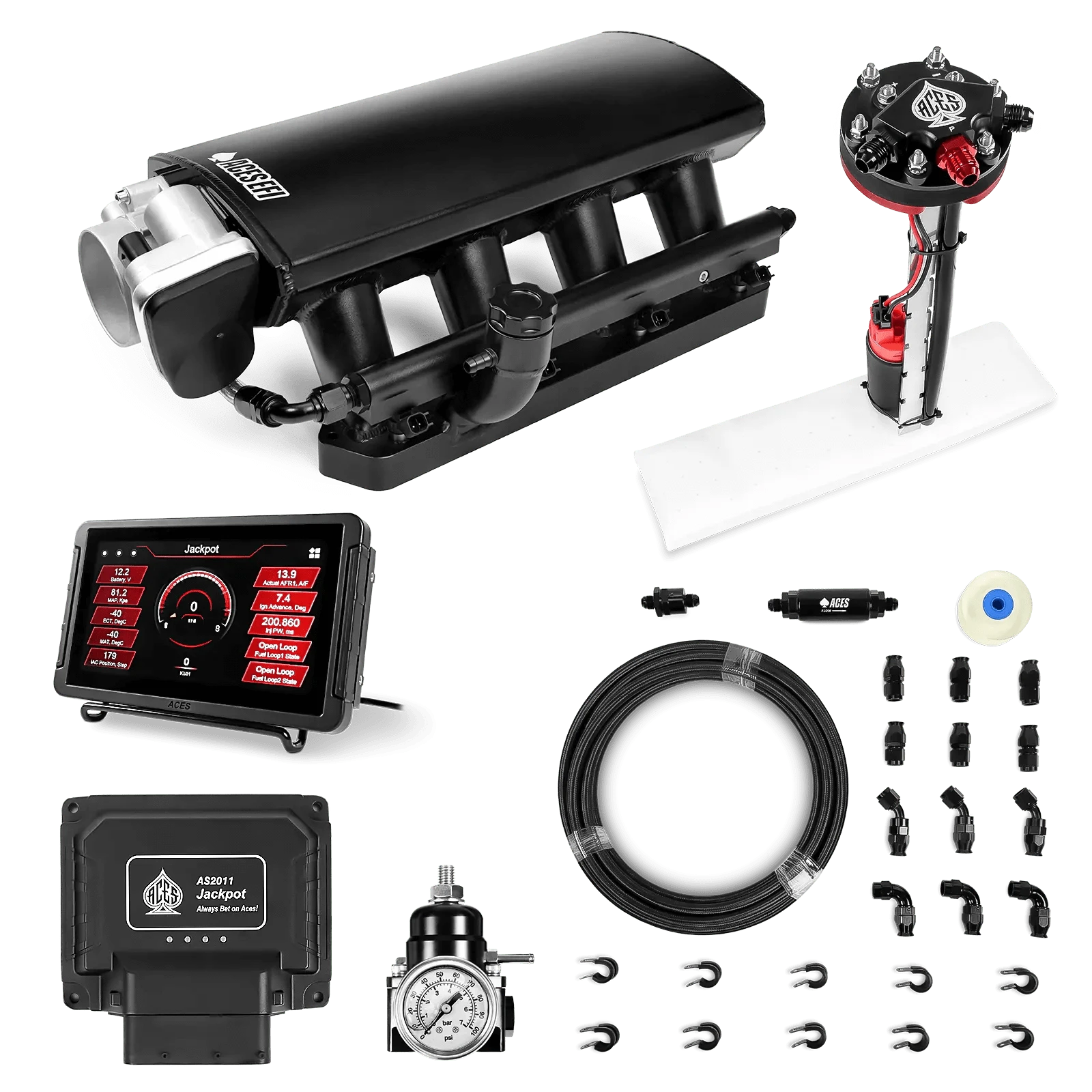 Aces Fuel Injection, Inc. Drive by Cable / Tight Fit In-tank Fuel System w/40' PTFE Hose / 500 HP Jackpot Hemi EFI Master Kit